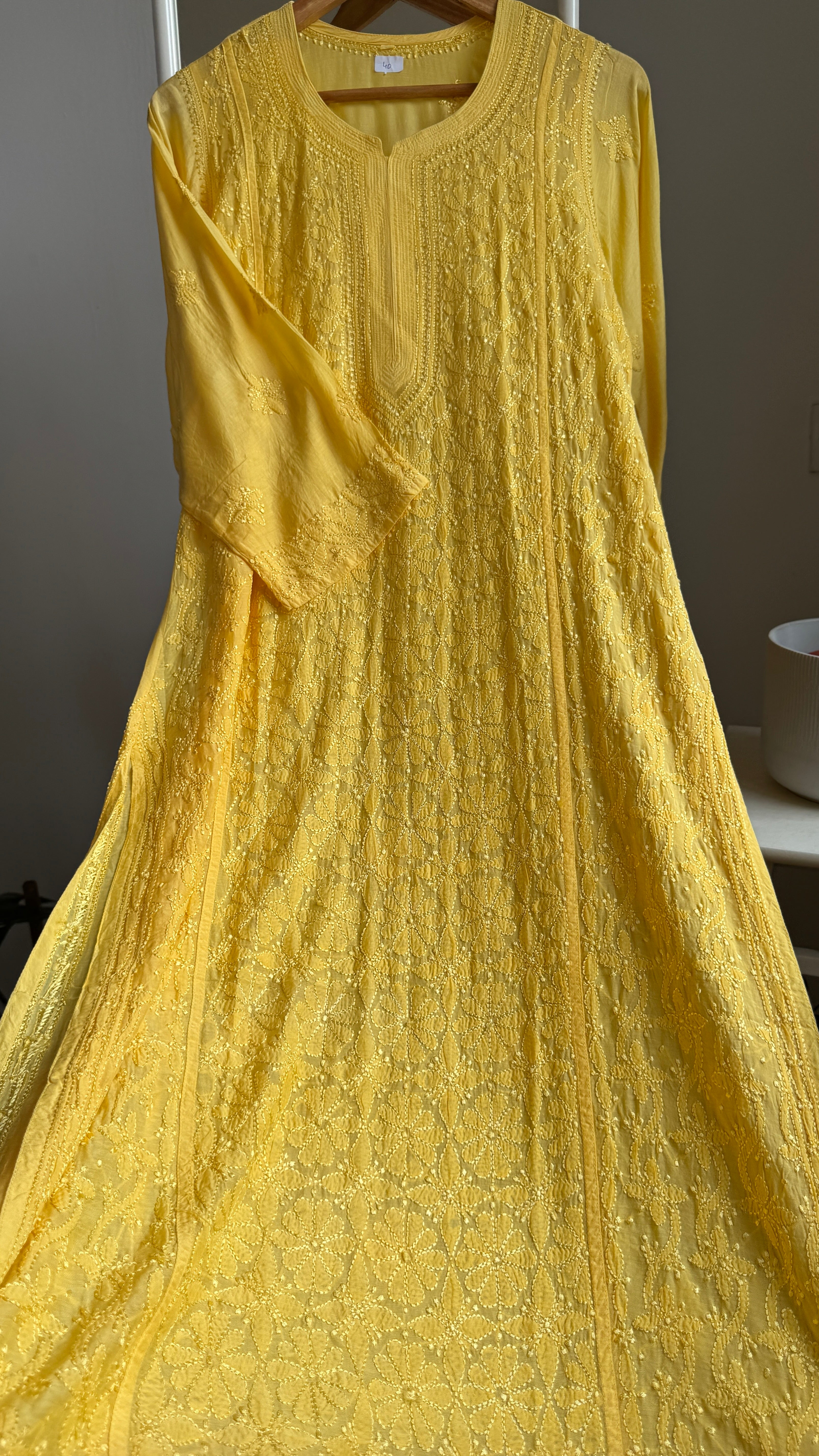 Muslin Chikankari Kurti - Yellow - BERRY Collection