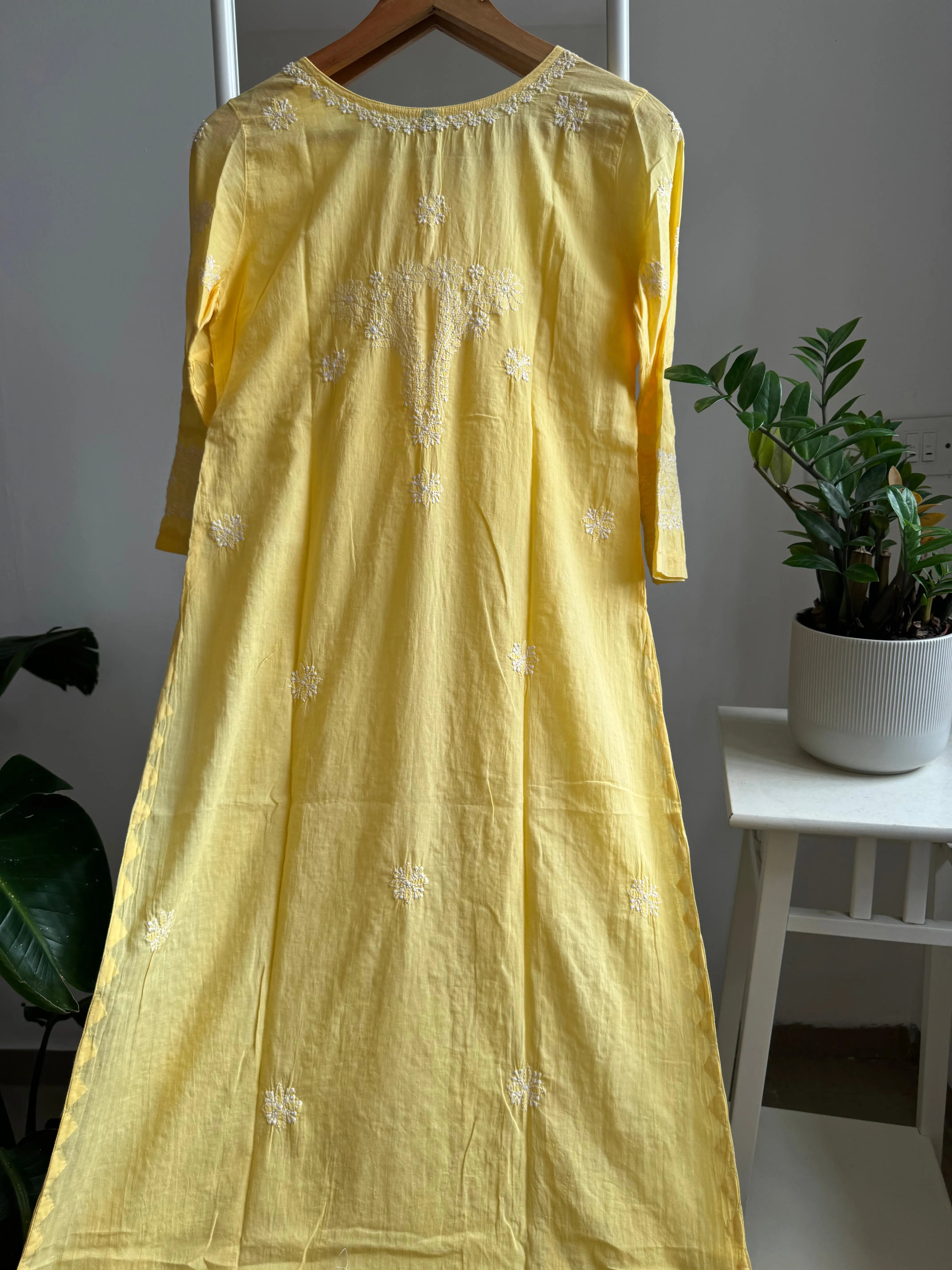 Mul Cotton Chikankari Kurti - Yellow ARIAA CHIKANKARI 