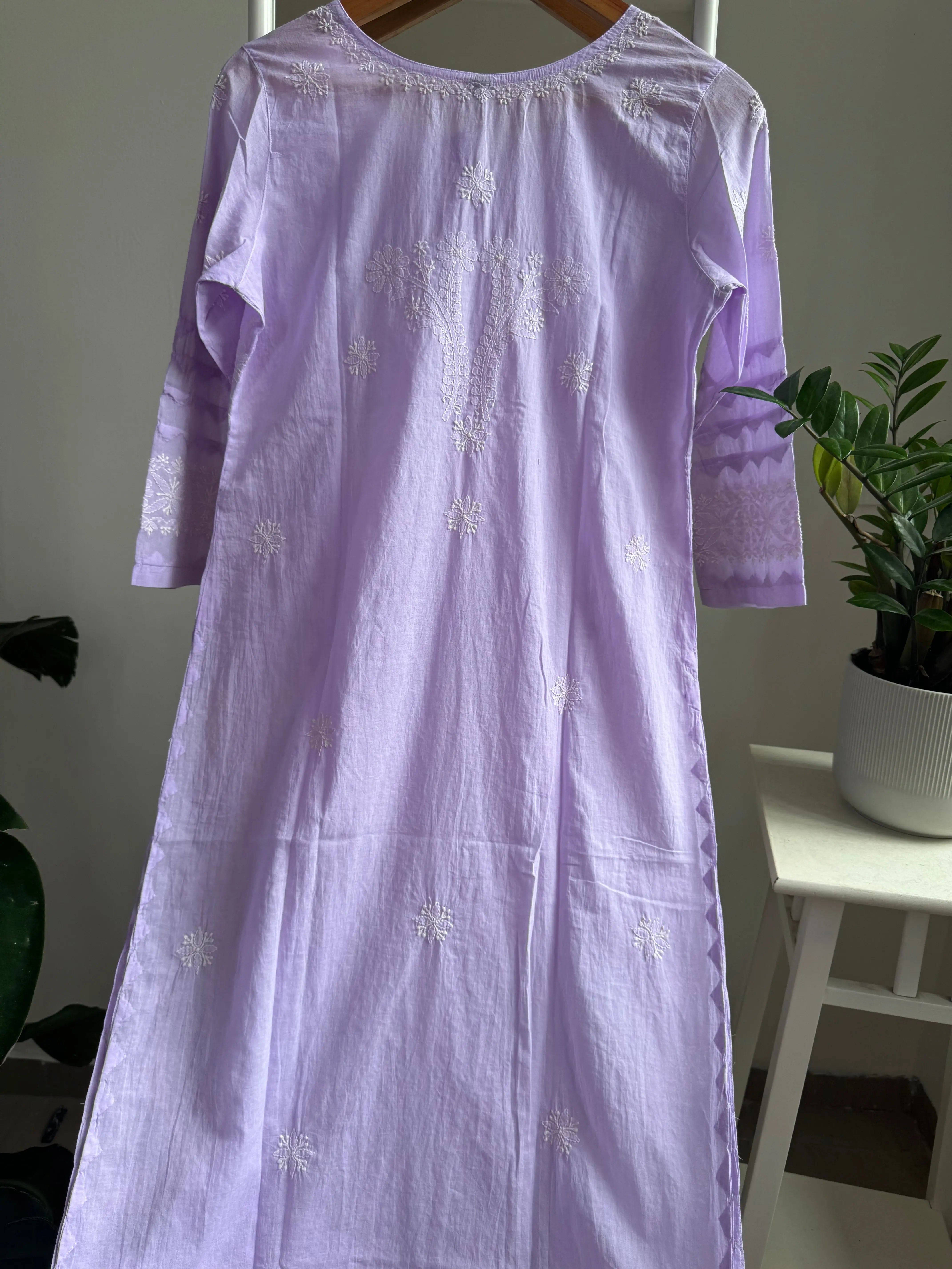 Mul Cotton Chikankari Kurti - Lilac ARIAA CHIKANKARI 