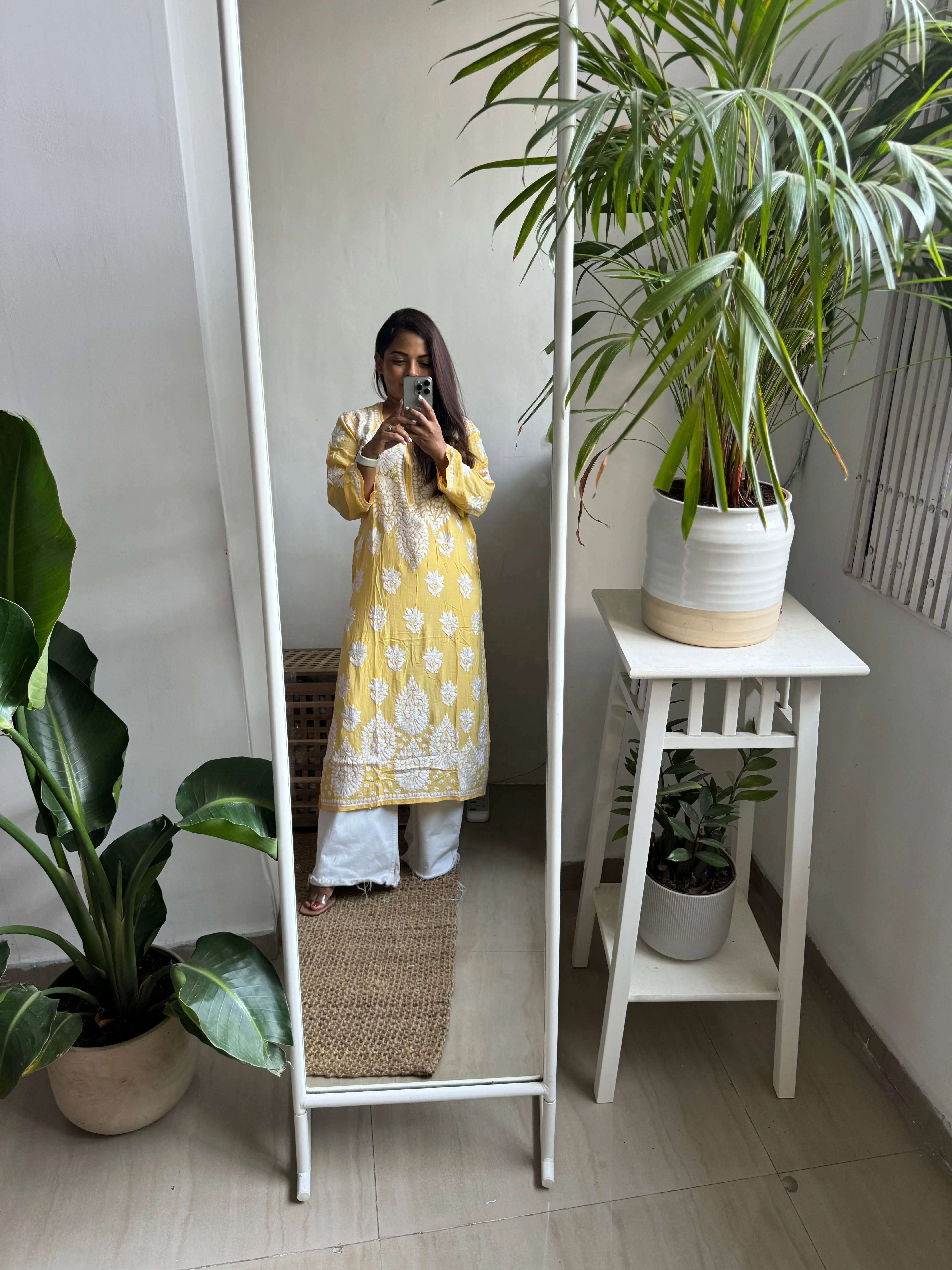 Modal Cotton Kurti - Yellow ARIAA CHIKANKARI 