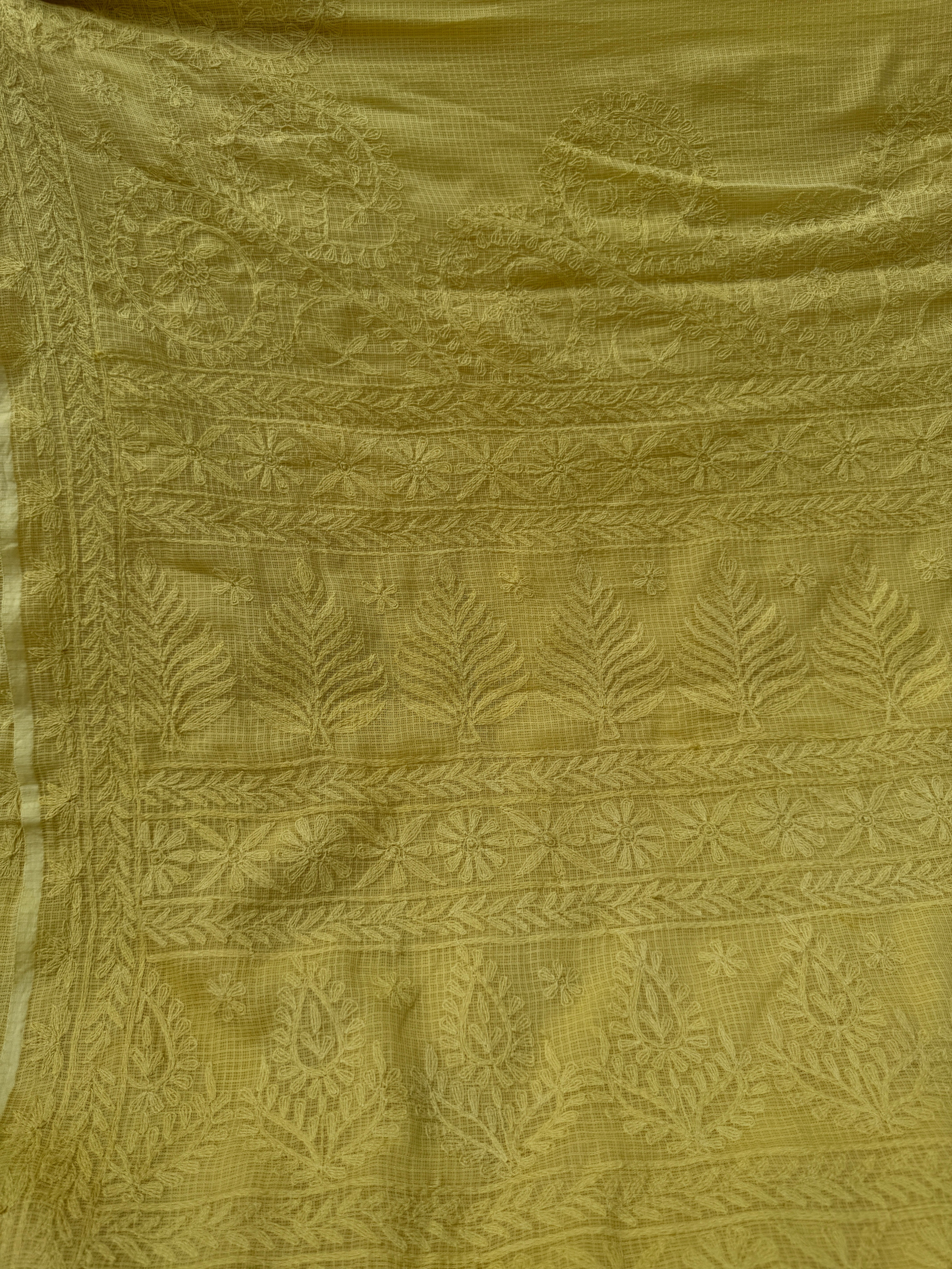 Kota Chikankari saree in Yellow
