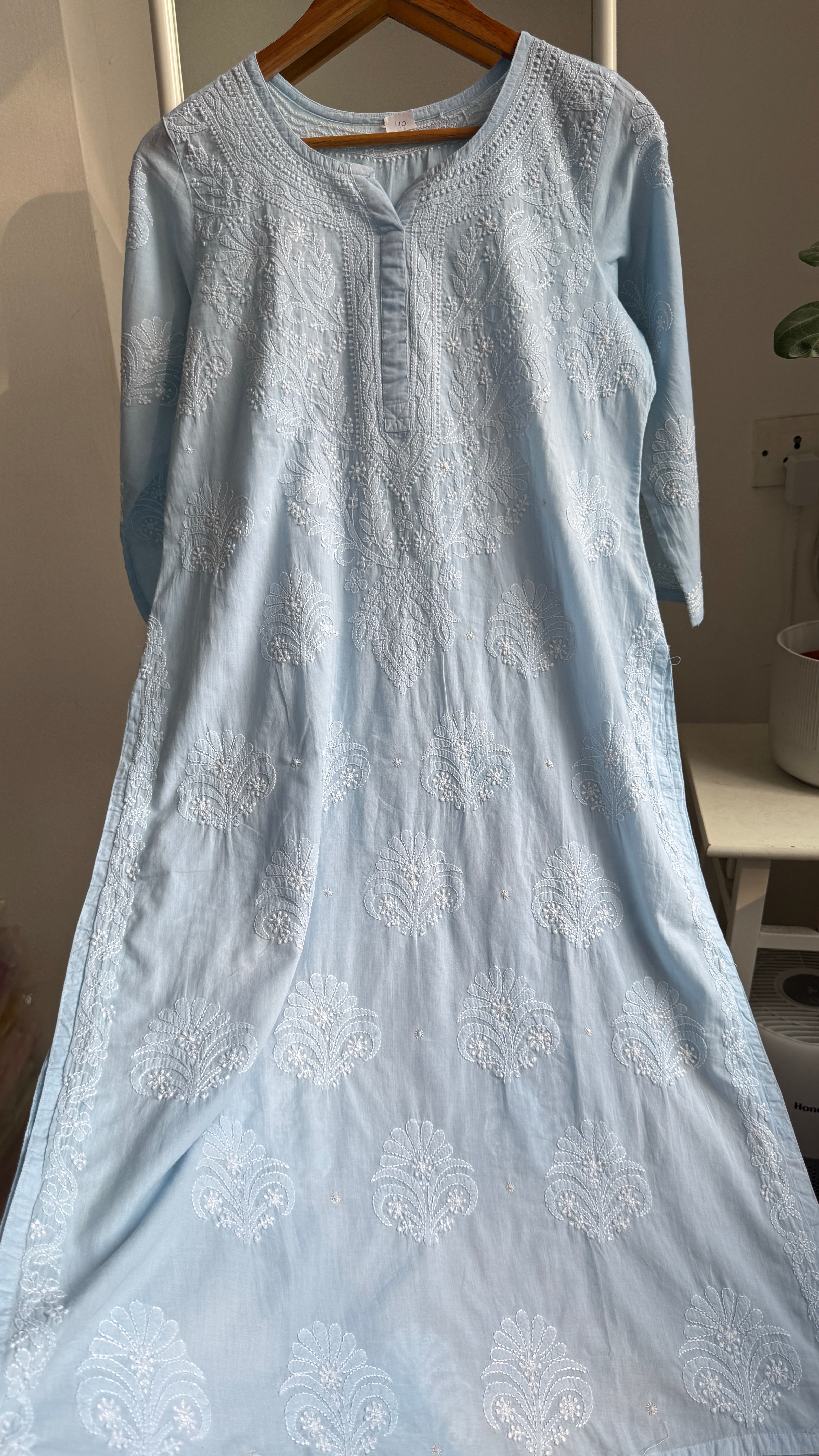 Mul Cotton Blue Chikankari Kurti - Saaz Collection