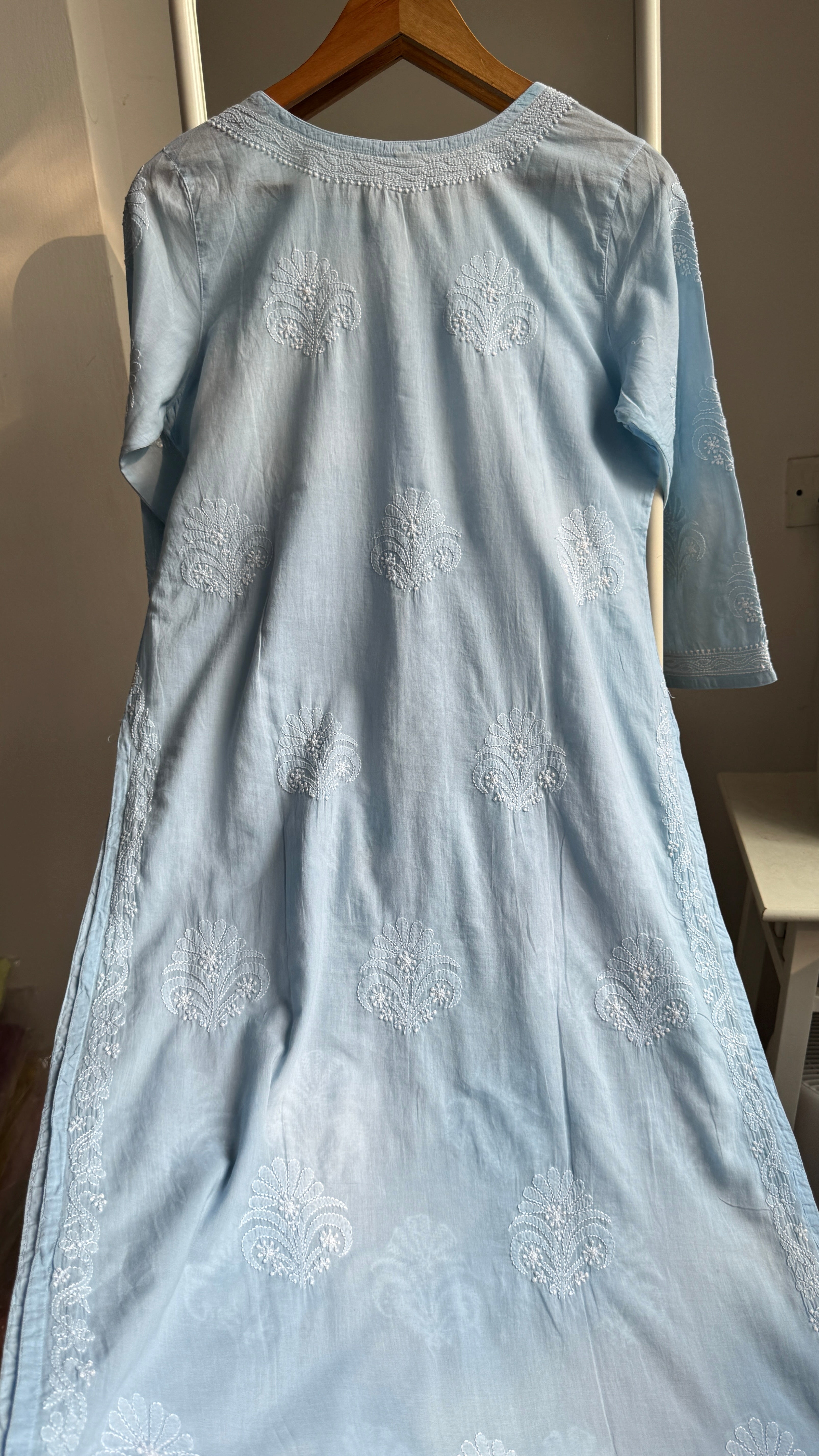 Mul Cotton Blue Chikankari Kurti - Saaz Collection
