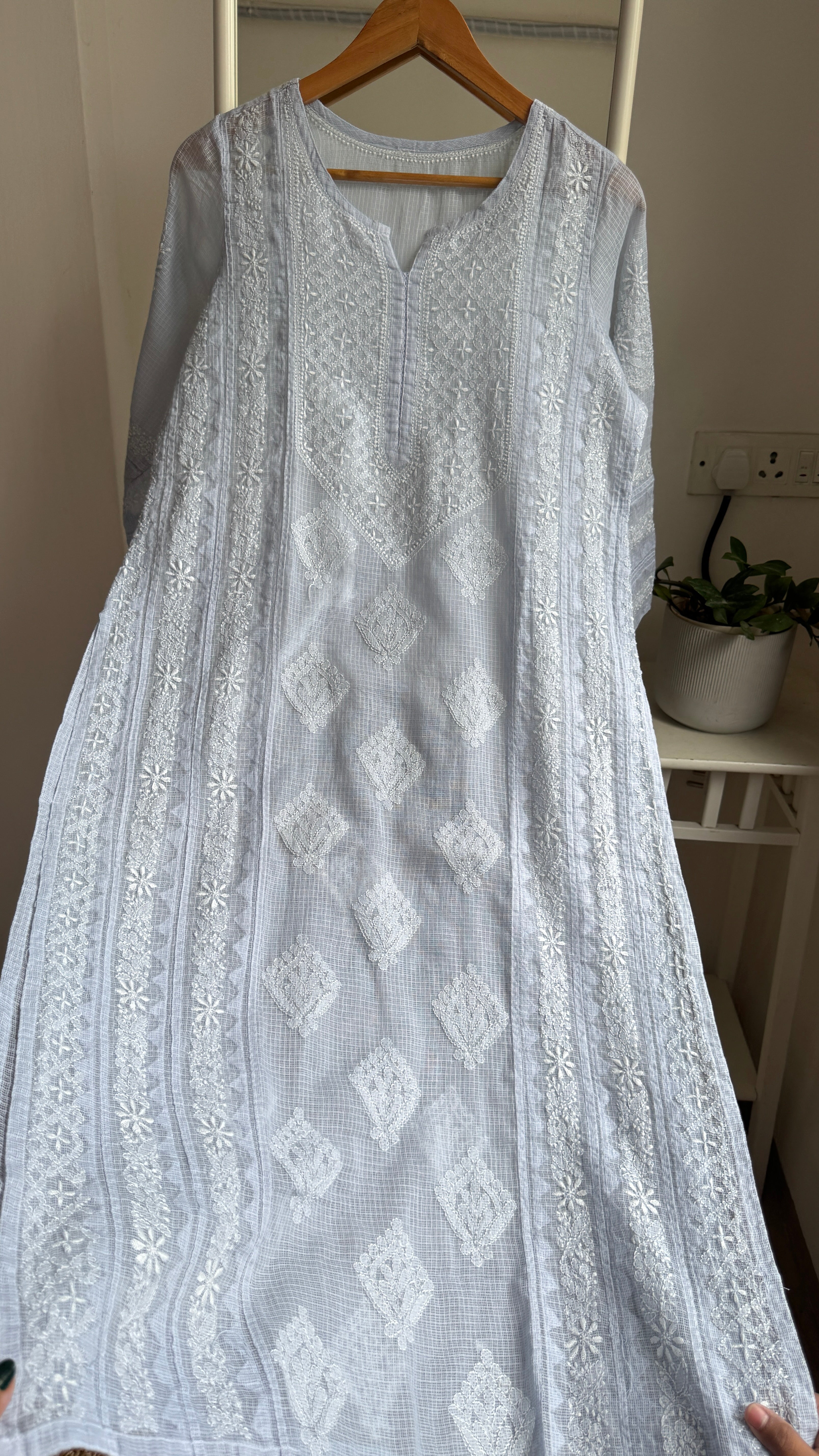Kota Soft Cotton Chikankari Kurti - Grey