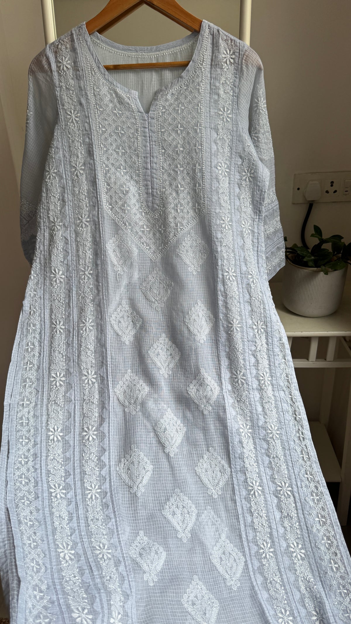 Kota Soft Cotton Chikankari Kurti - Grey
