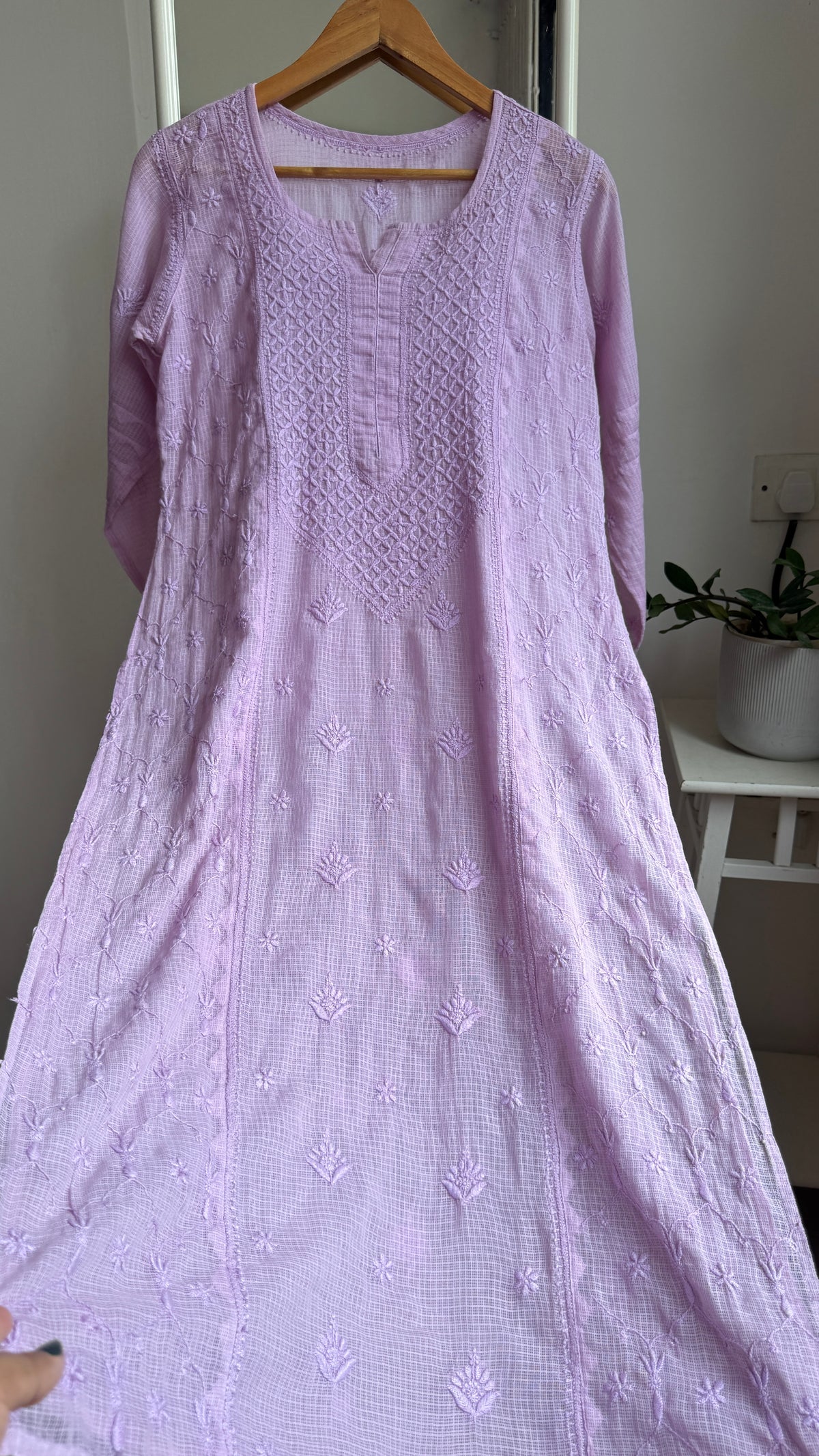 Kota Soft Cotton Chikankari Kurti - Mauve