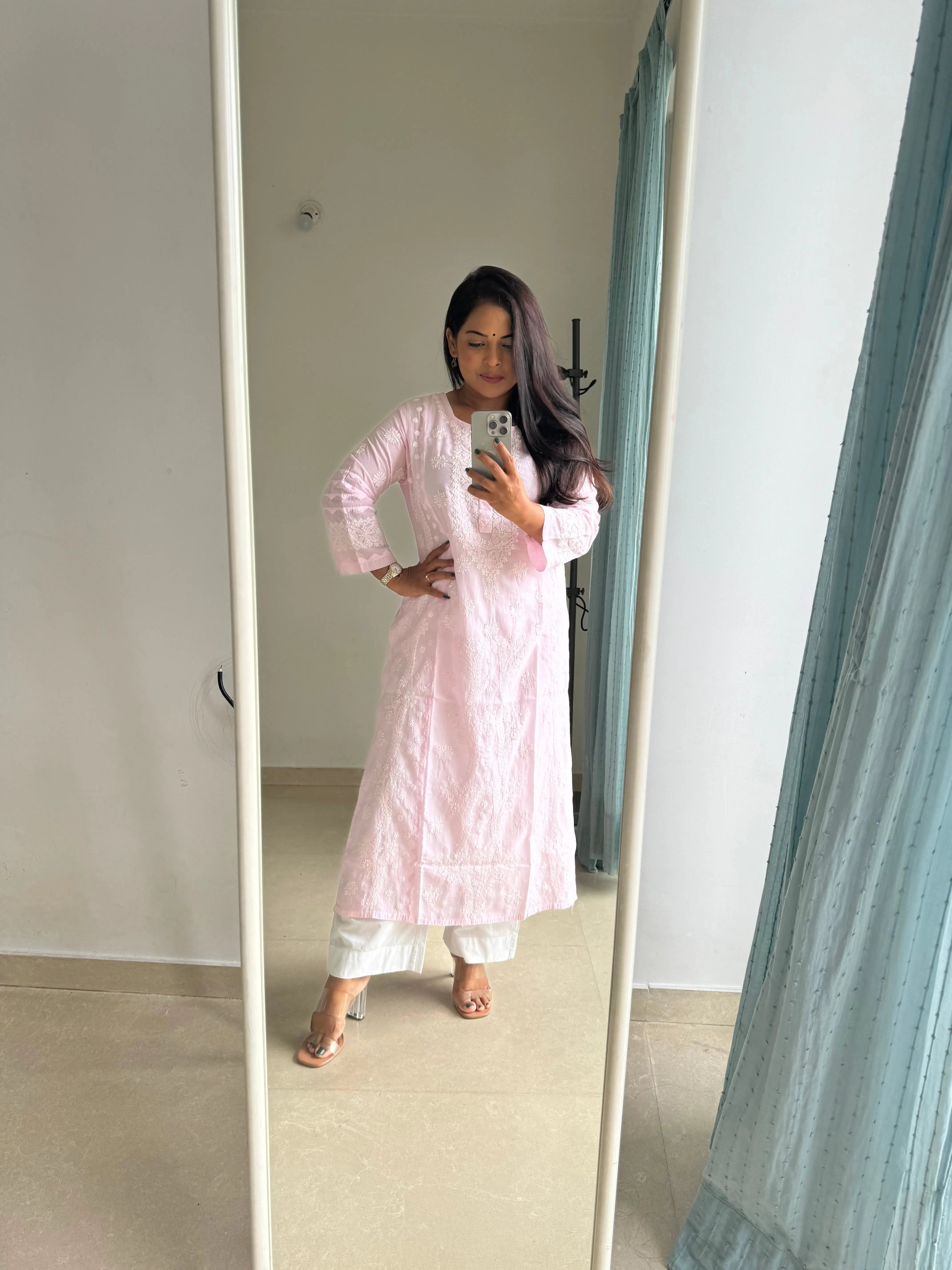 Mul Cotton Chikankari Kurti - Pink ARIAA CHIKANKARI 