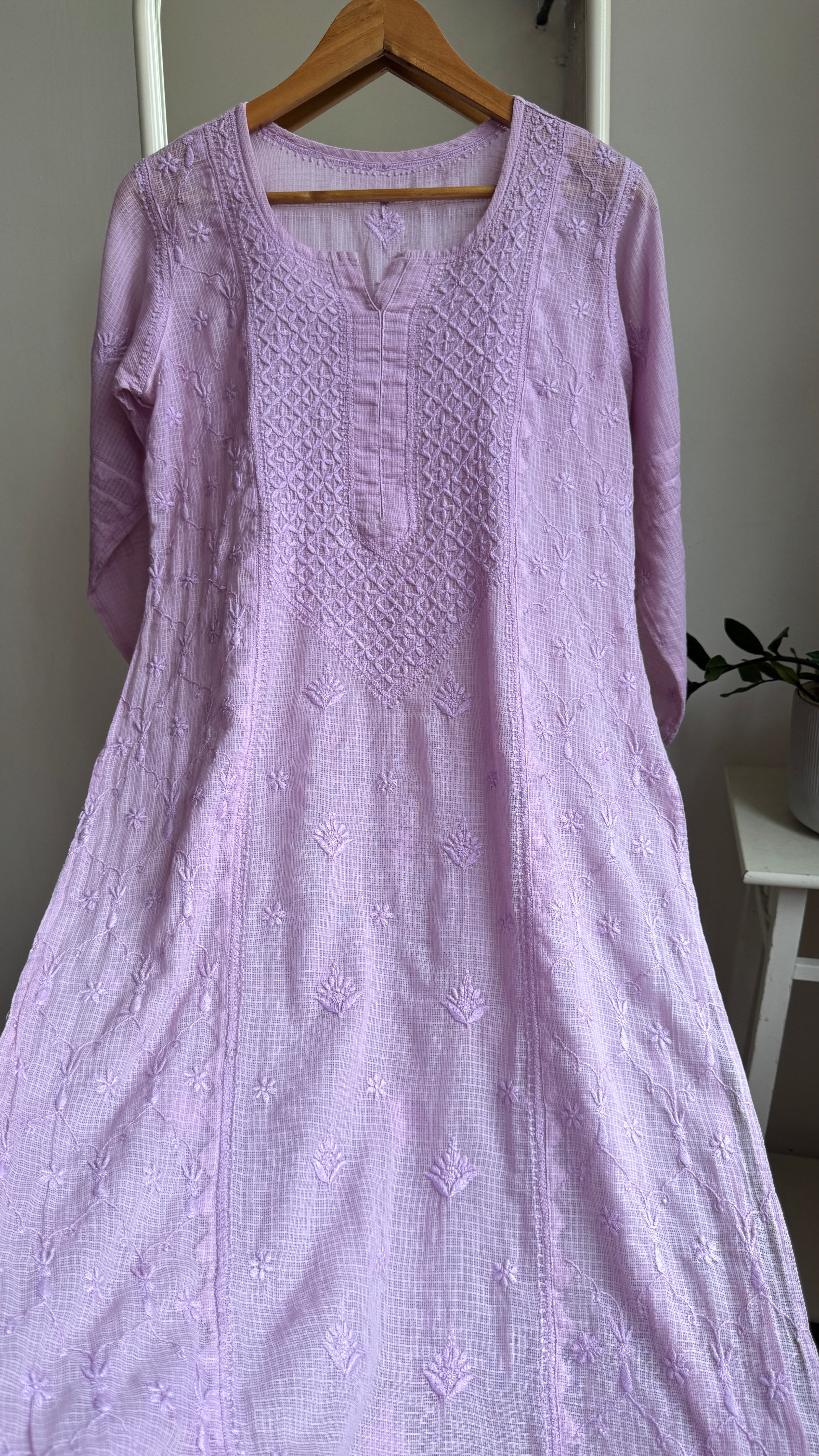 Kota Soft Cotton Chikankari Kurti - Mauve
