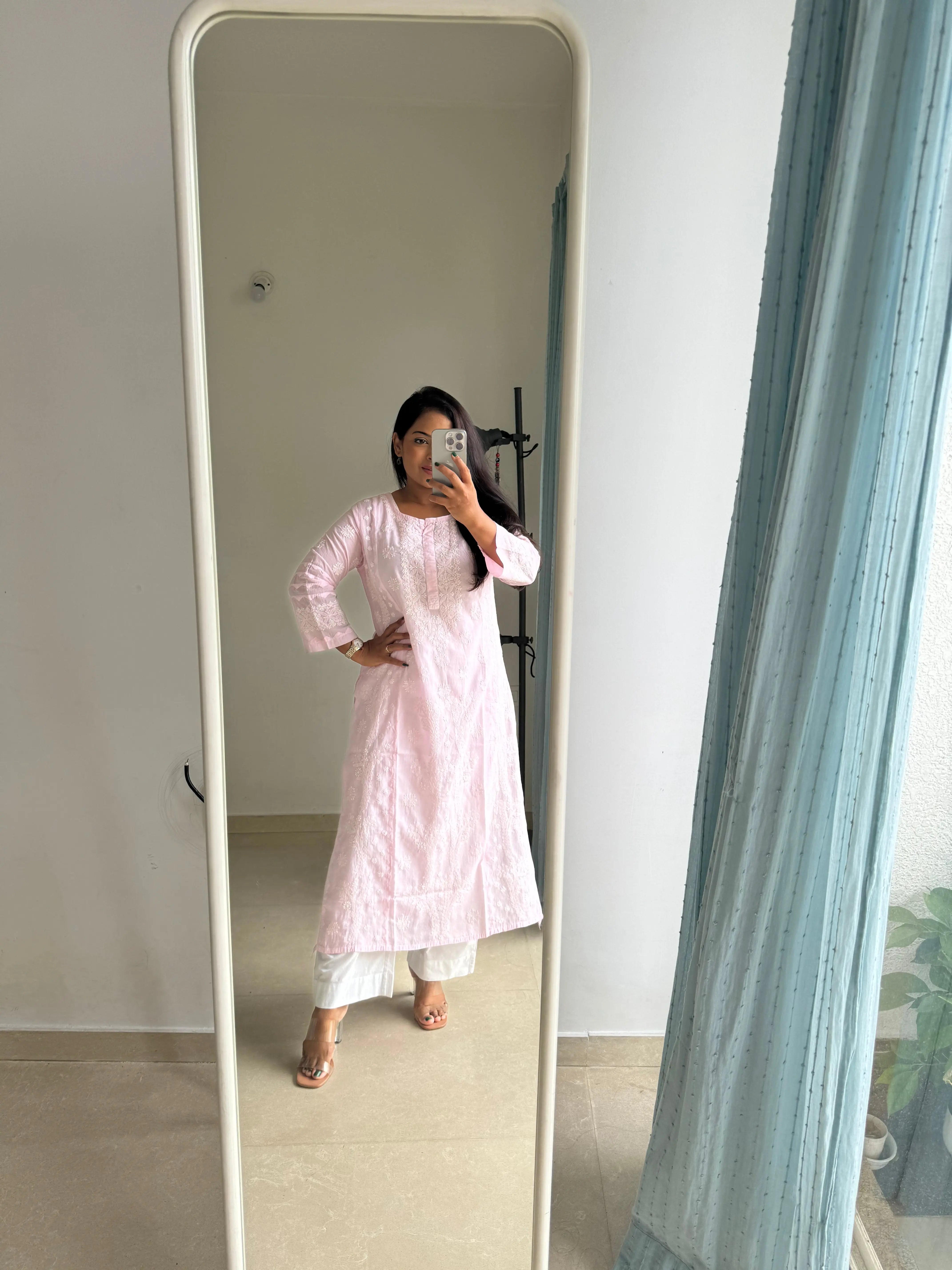 Mul Cotton Chikankari Kurti - Pink ARIAA CHIKANKARI 