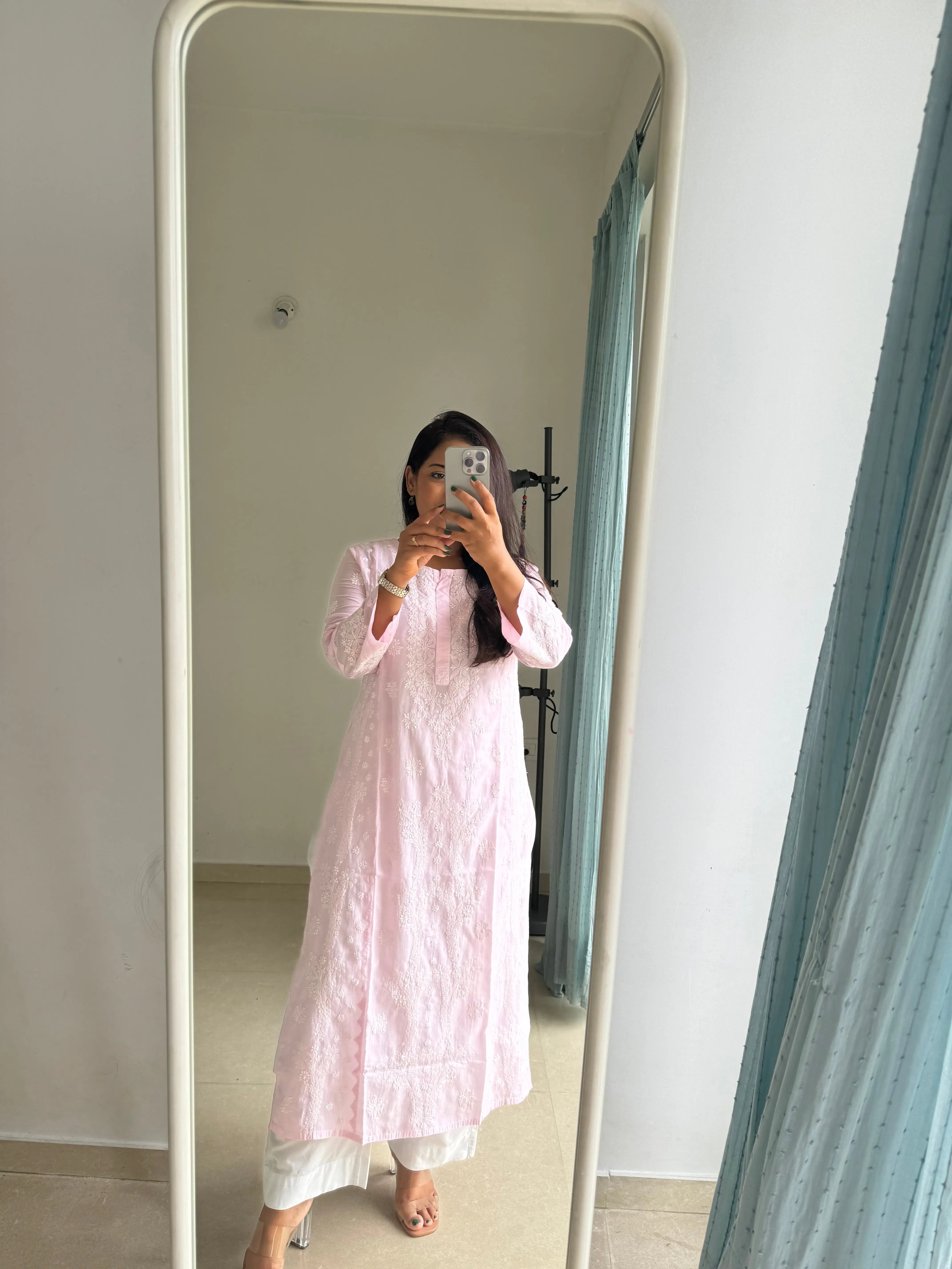 Mul Cotton Chikankari Kurti - Pink ARIAA CHIKANKARI 