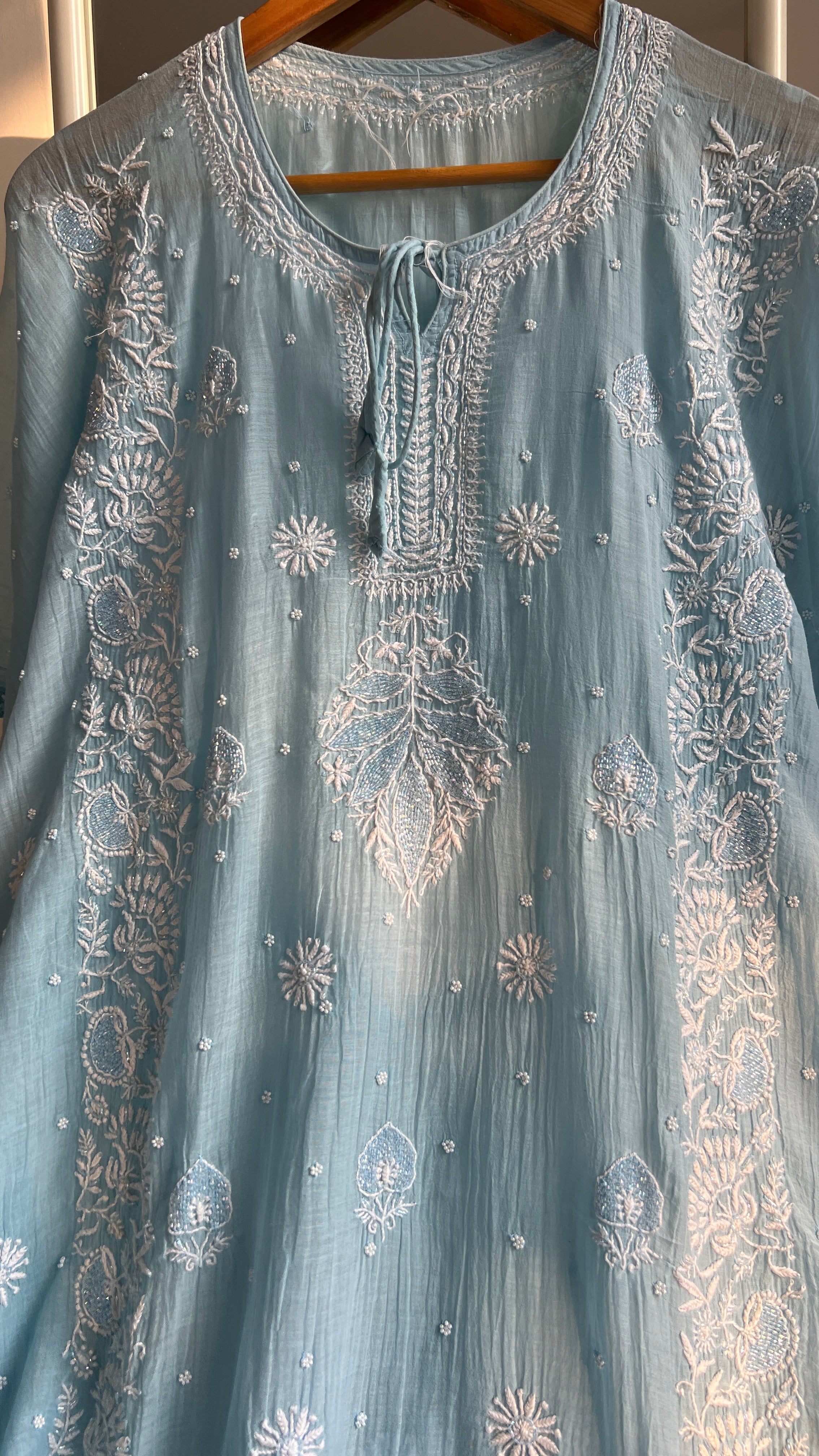 Mul Chanderi Chikankari Kaftan - Blue