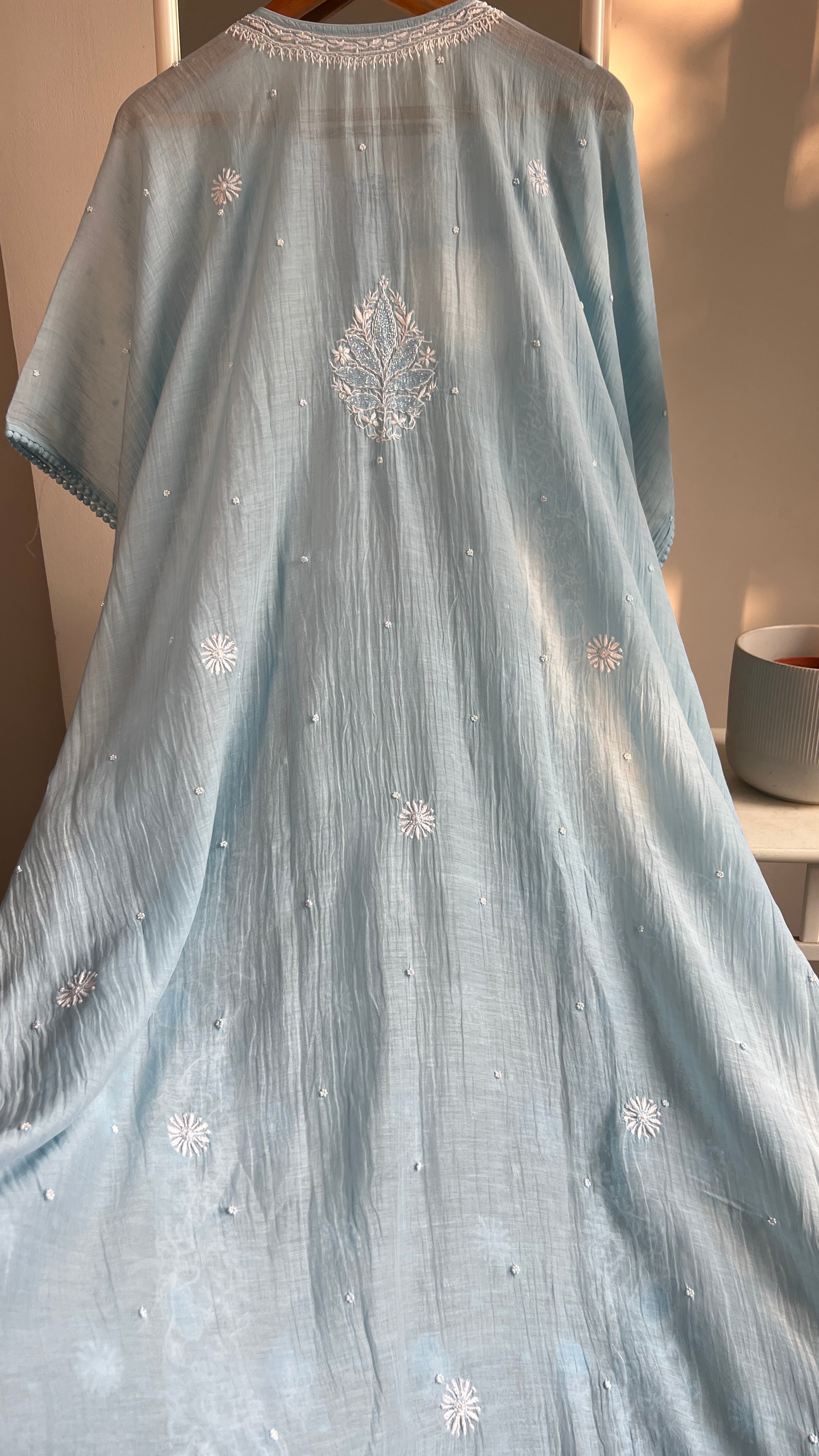 Mul Chanderi Chikankari Kaftan - Blue
