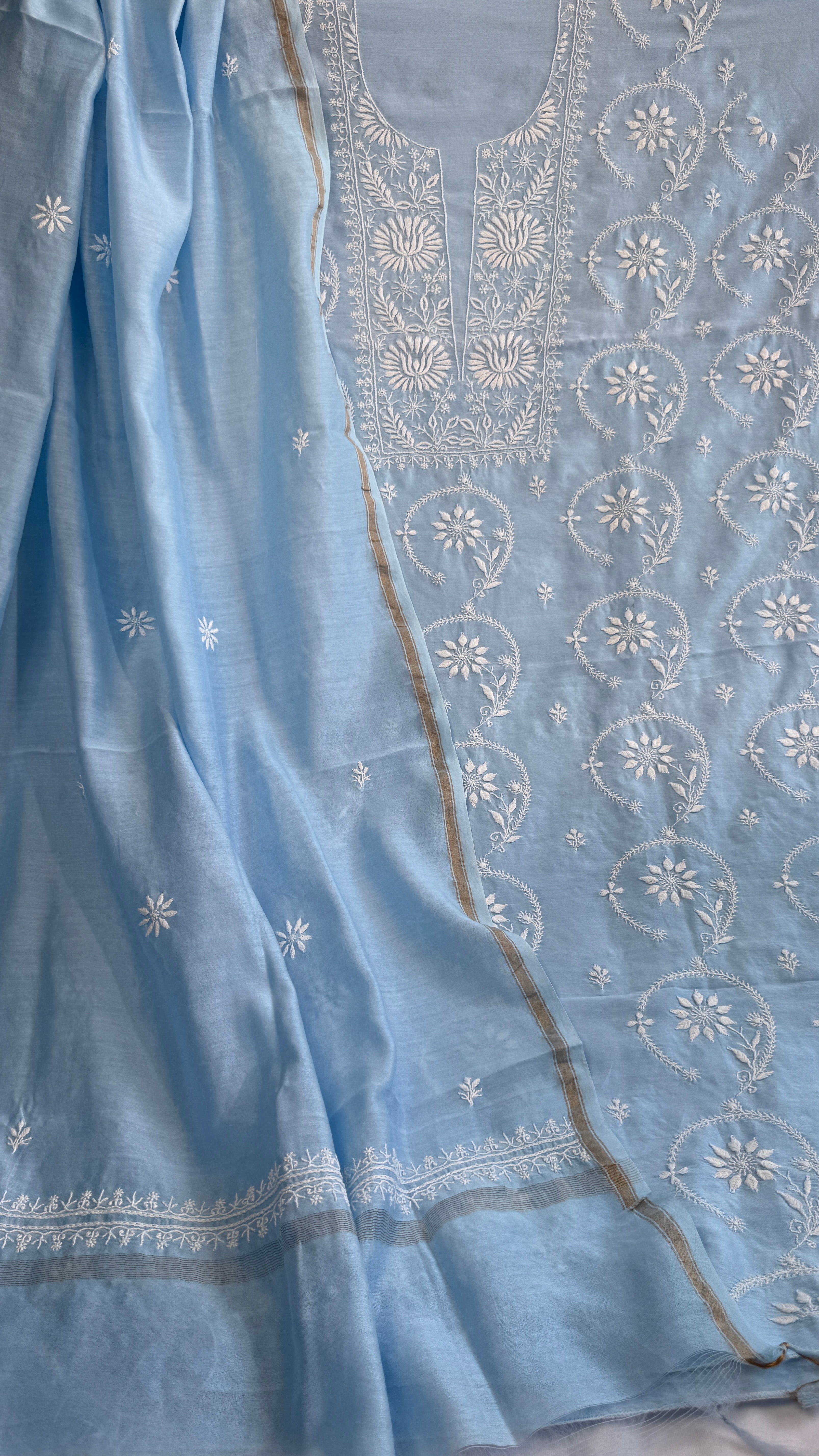 Chanderi Length with Dupatta - Blue