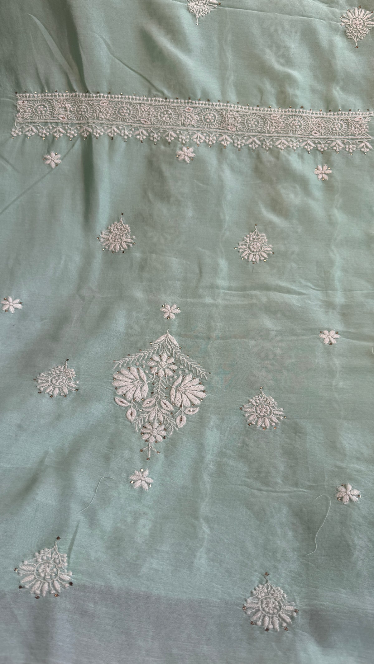 Chanderi Chikankari Length Mukaish with Dupatta - Green