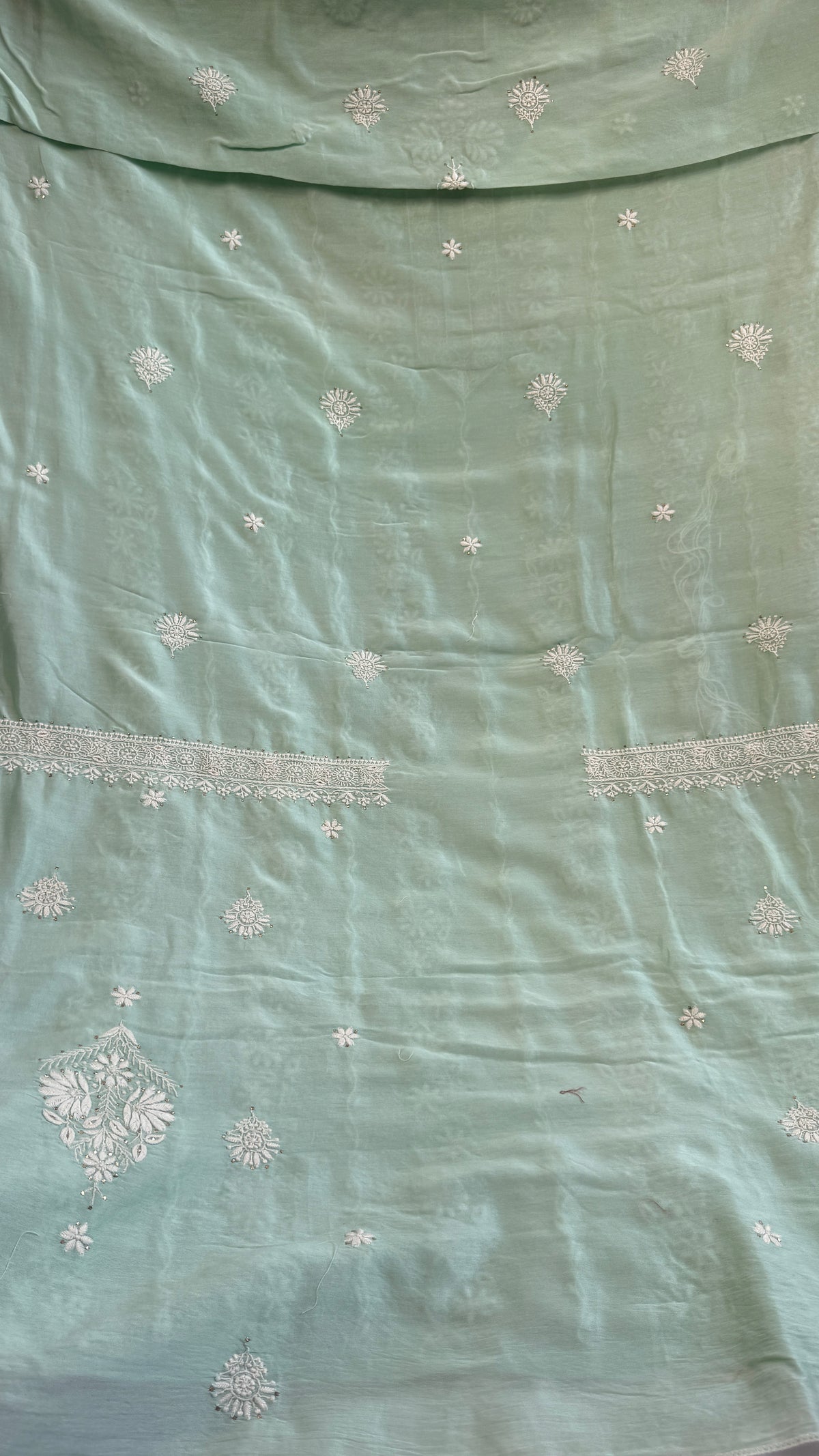 Chanderi Chikankari Length Mukaish with Dupatta - Green