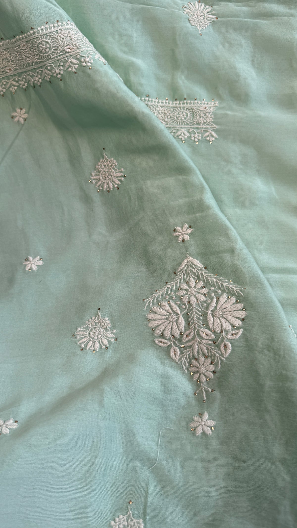 Chanderi Chikankari Length Mukaish with Dupatta - Green