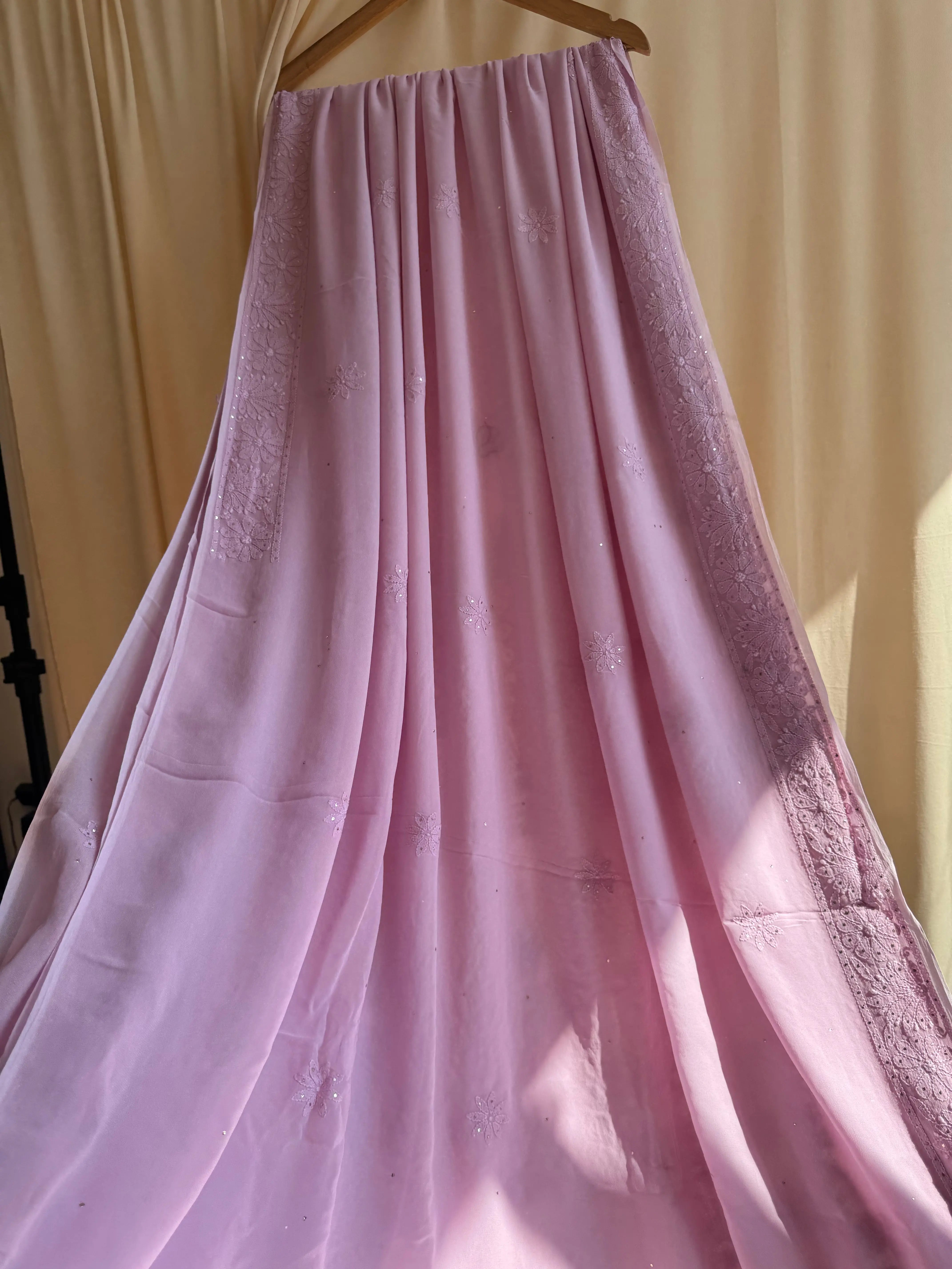 Viscose Lilac Chikankari saree with Mukaish Work ARIAA CHIKANKARI 
