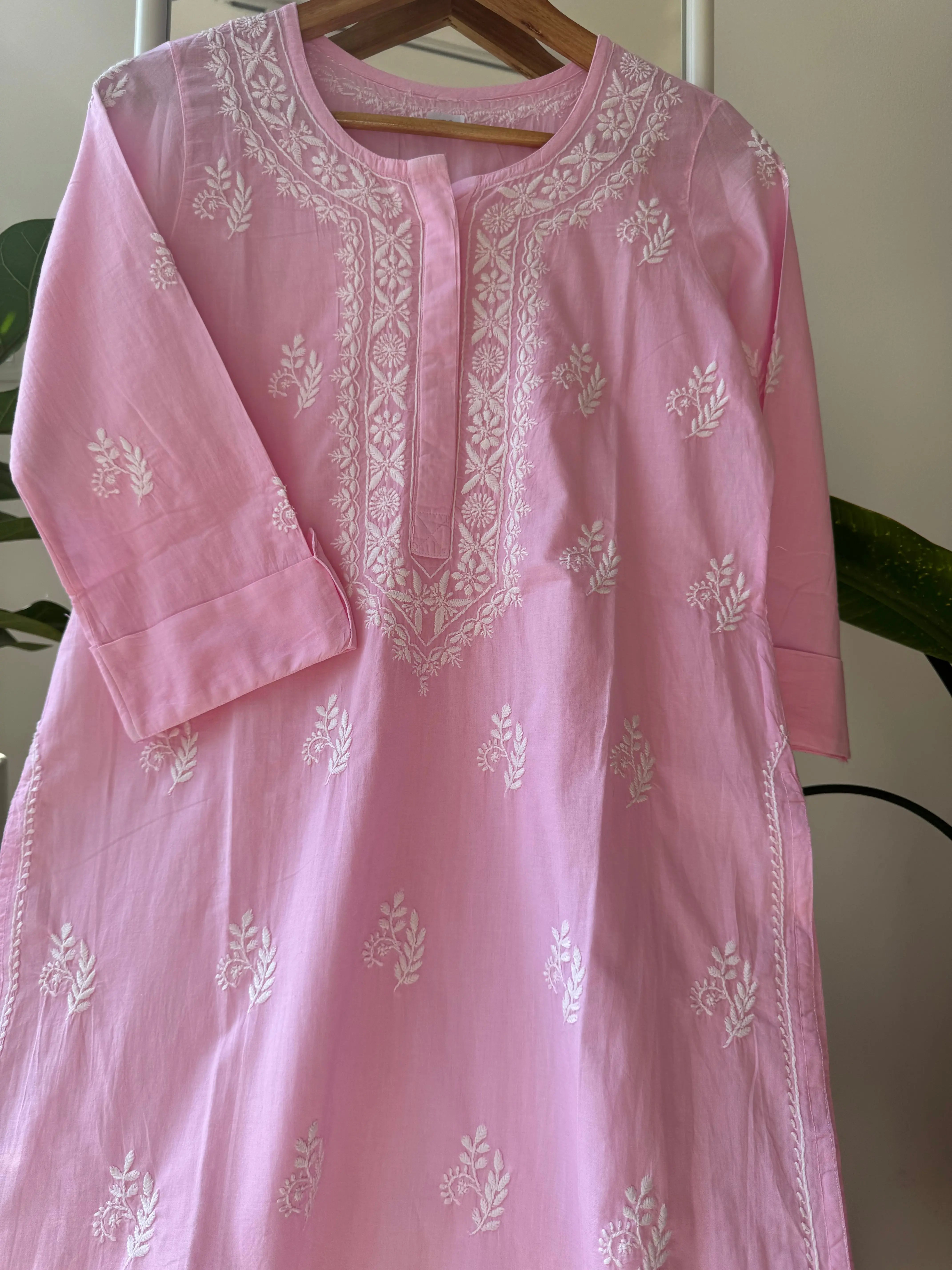 Mul Cotton Chikankari Kurti - pink ARIAA CHIKANKARI 
