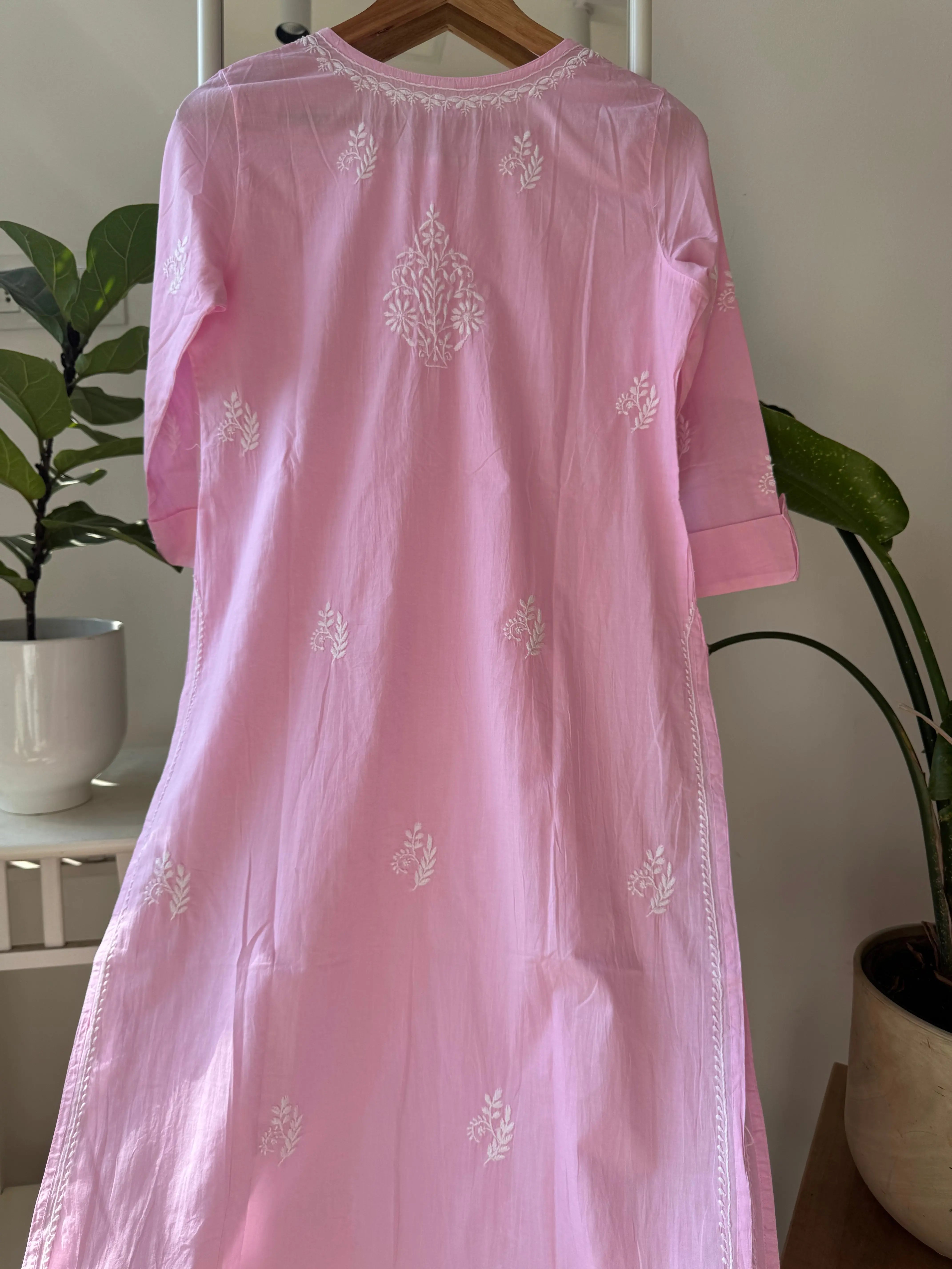 Mul Cotton Chikankari Kurti - pink ARIAA CHIKANKARI 