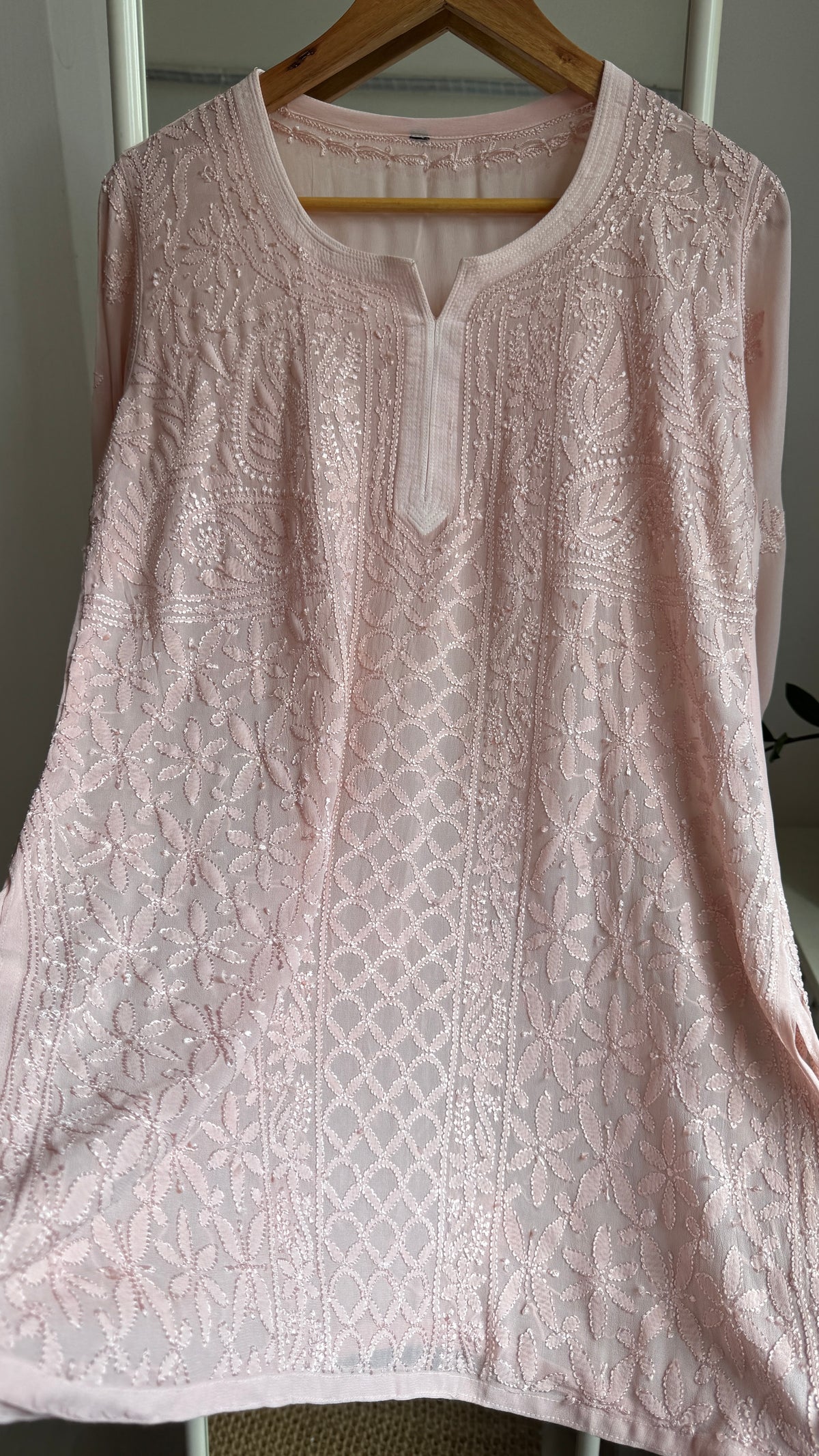 Chikankari Viscose Georgette short Top in Pale pink