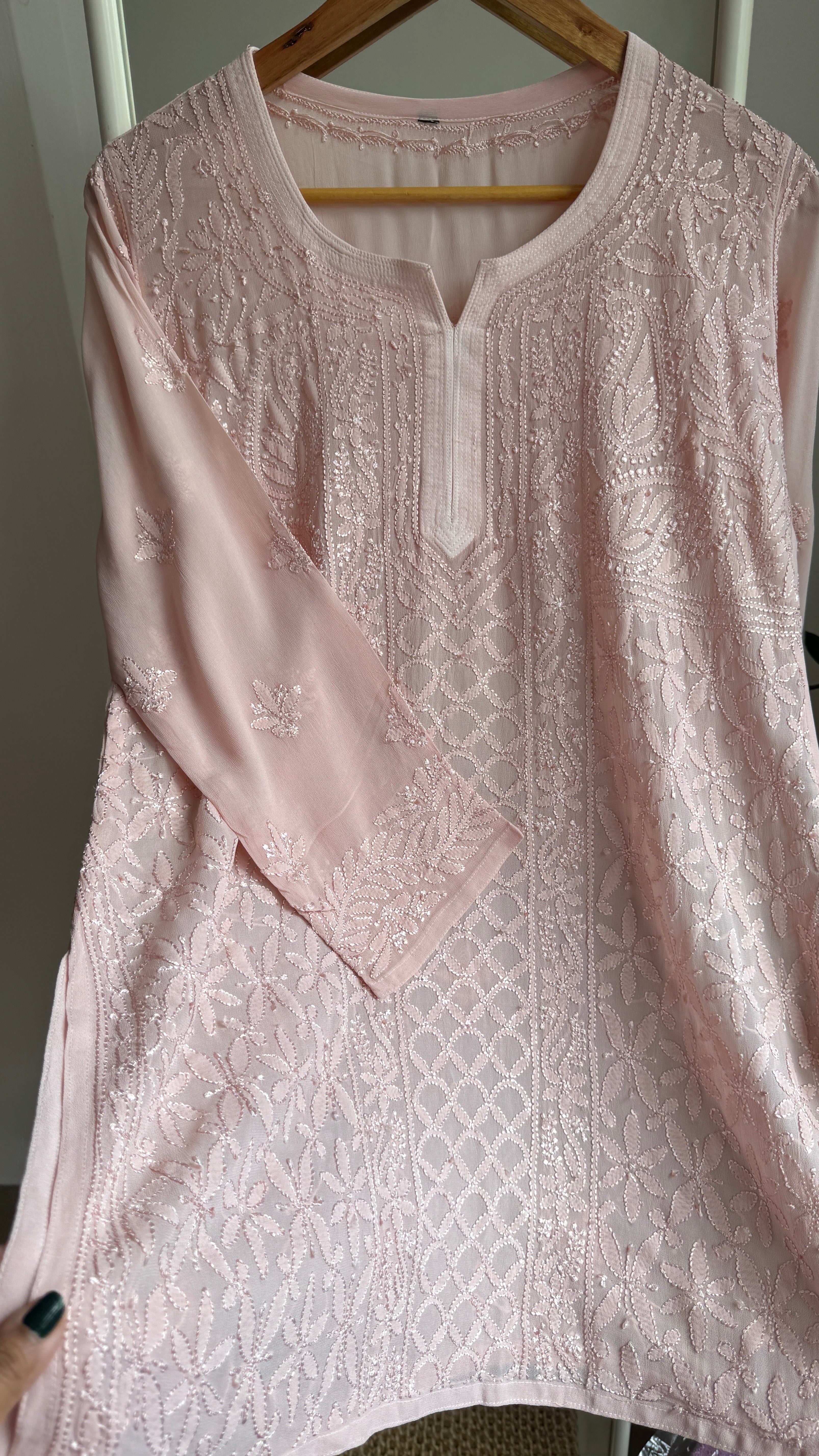Chikankari Viscose Georgette short Top in Pale pink