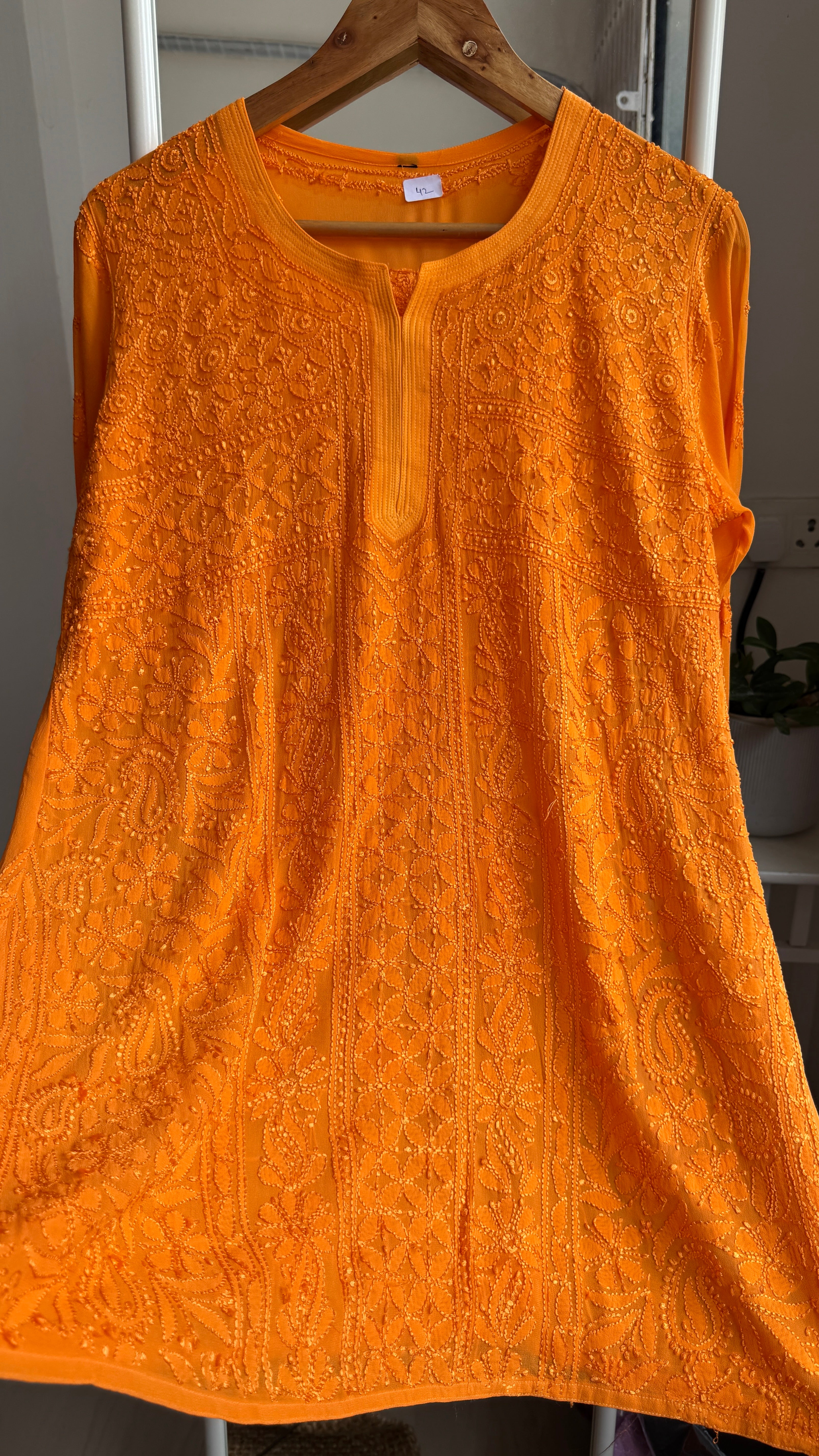 Chikankari Viscose Georgette short Top in Orange