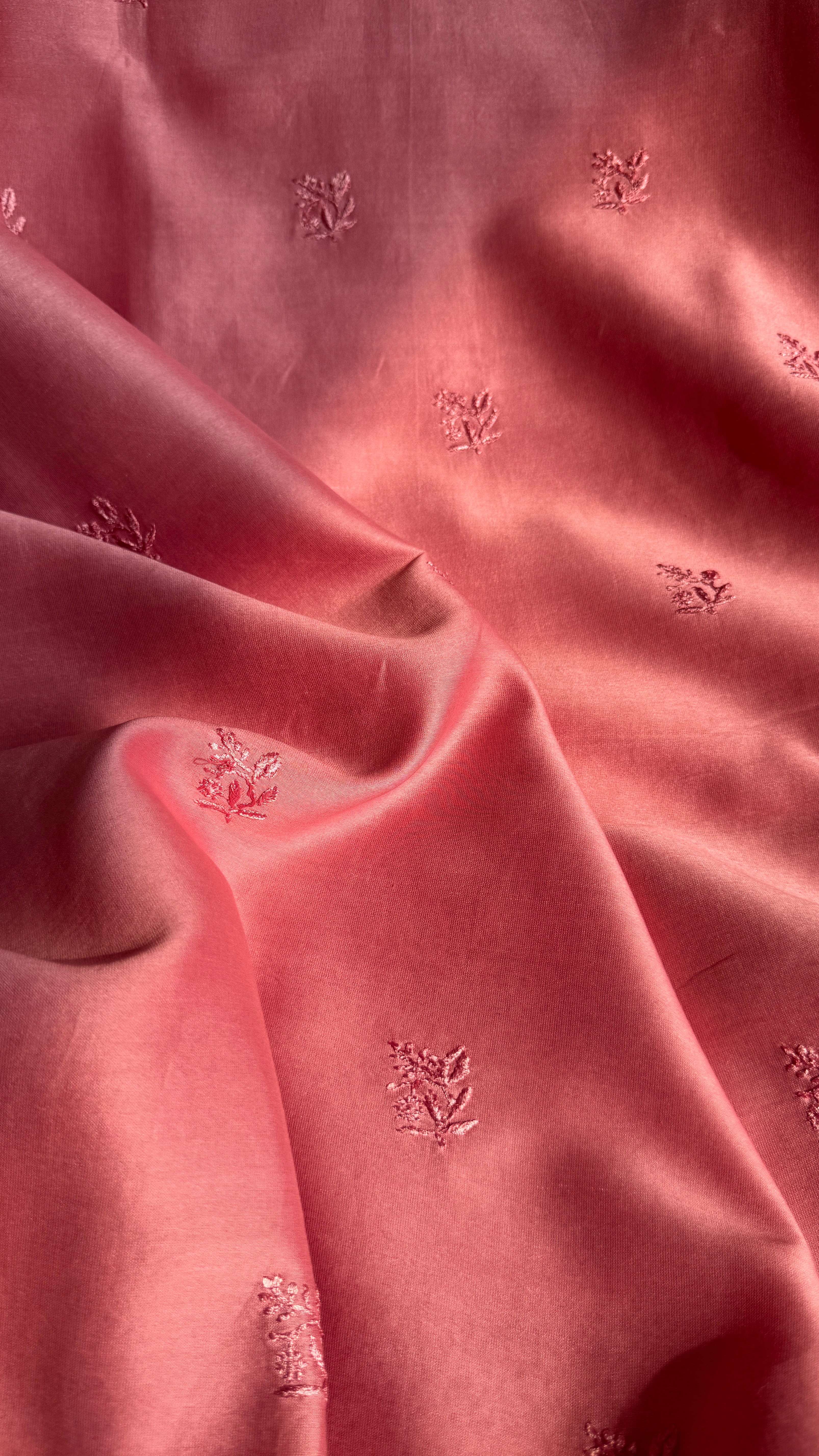 Chanderi Chikankari Kurta Length - Mens- Rosewood