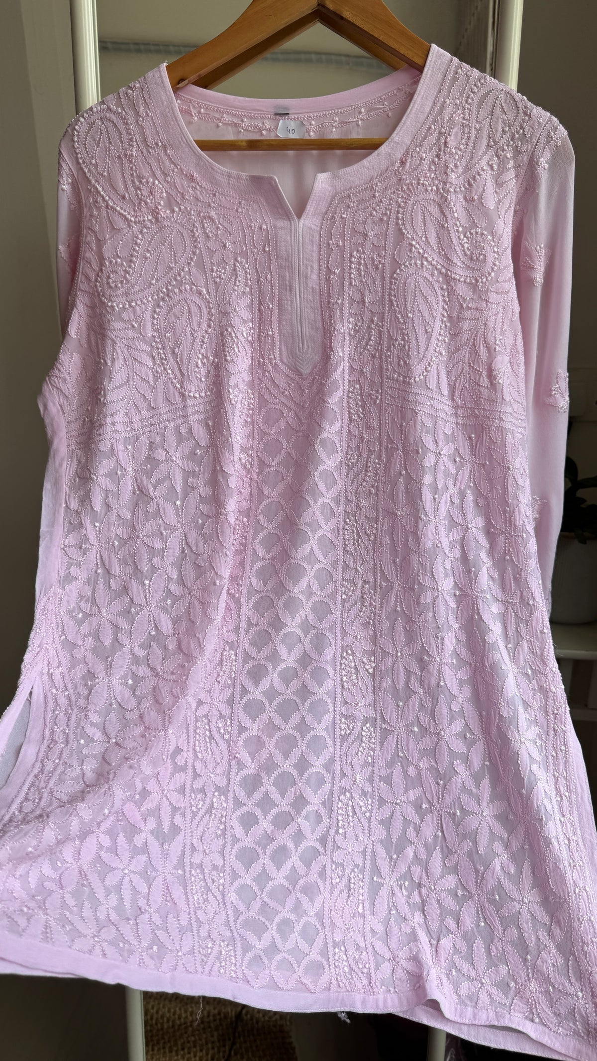 Chikankari Muslin short Top in Baby Pink - HOOR Collection