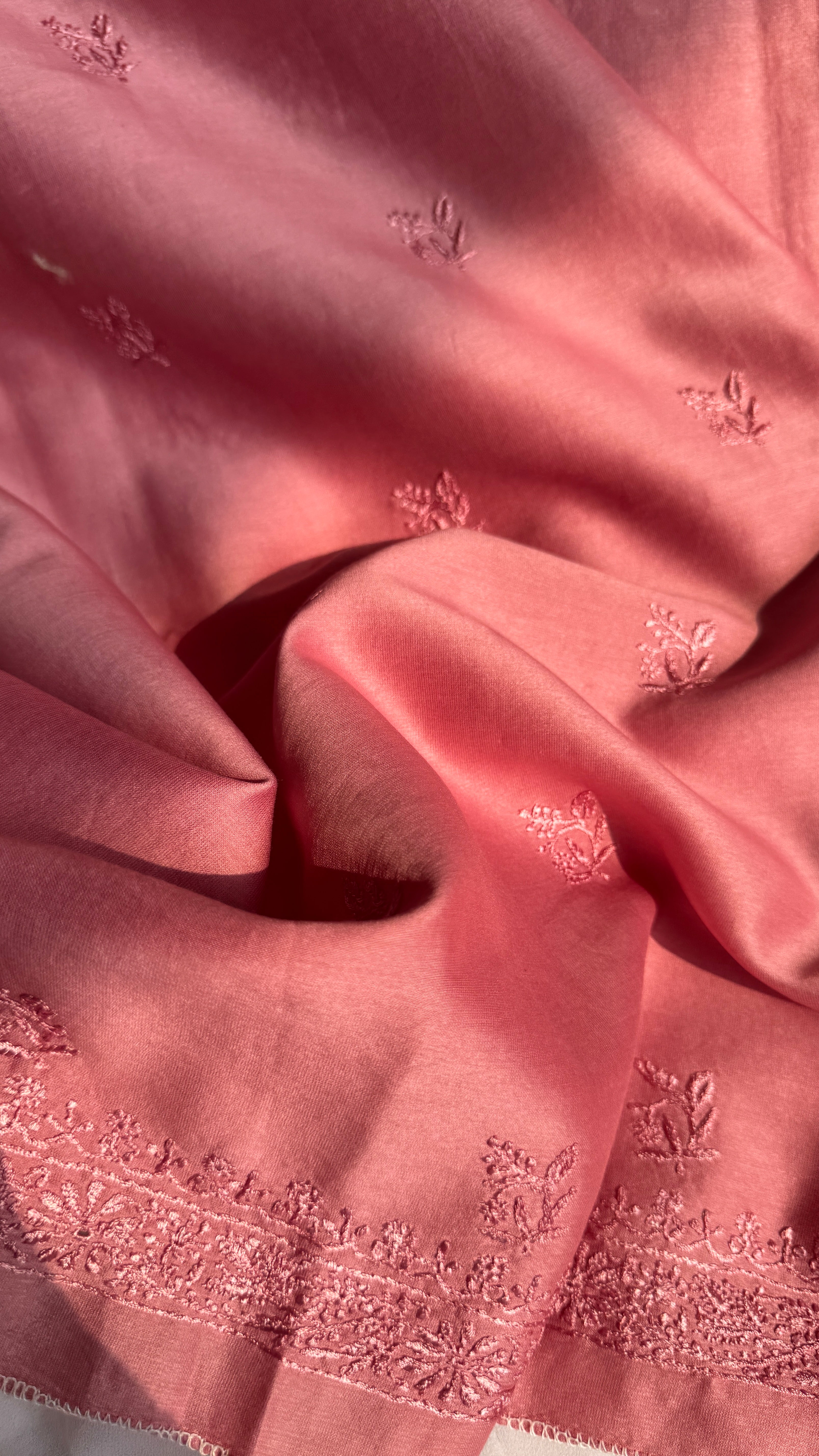 Chanderi Chikankari Kurta Length - Mens- Rosewood