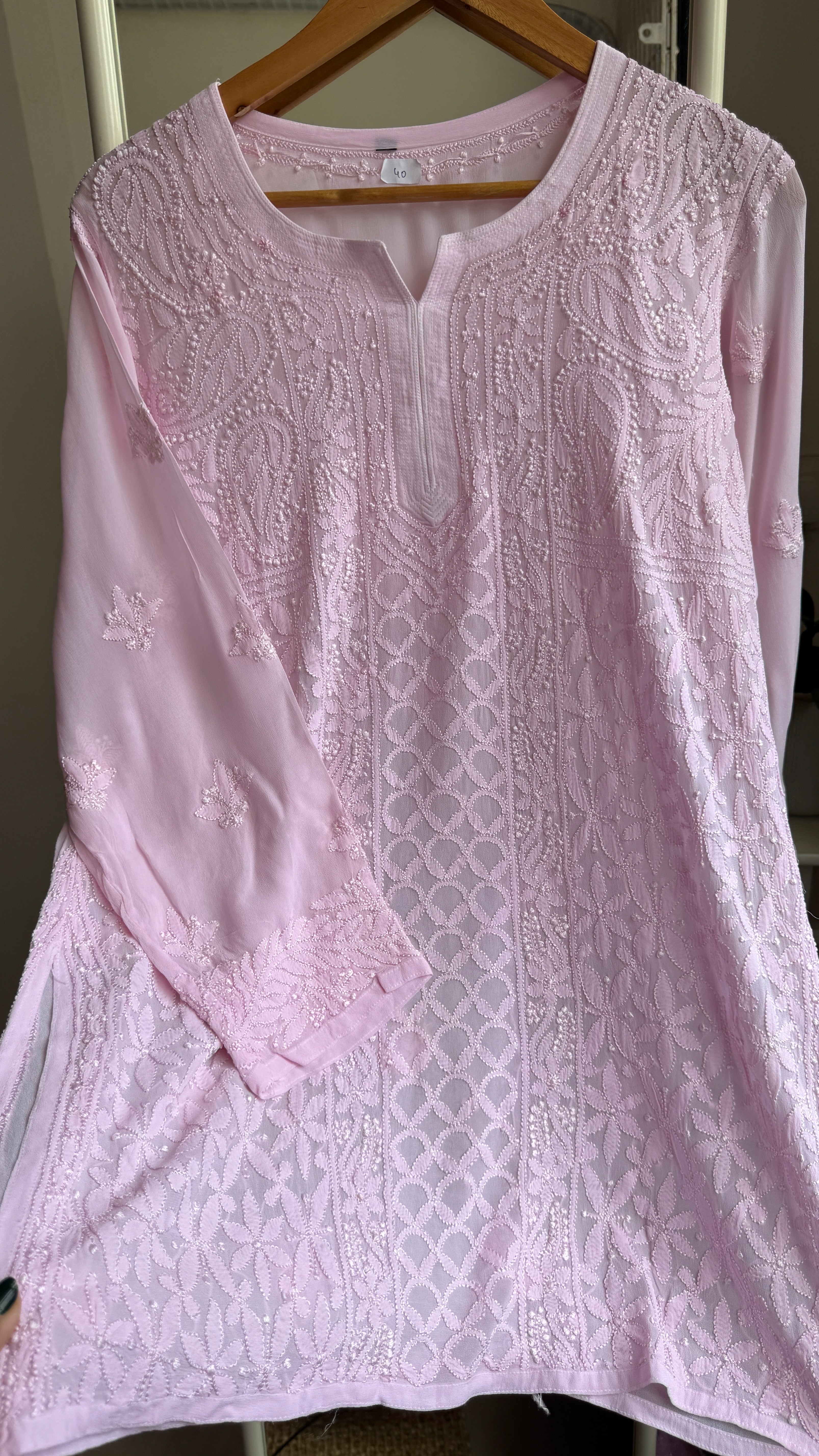 Chikankari Muslin short Top in Baby Pink - HOOR Collection