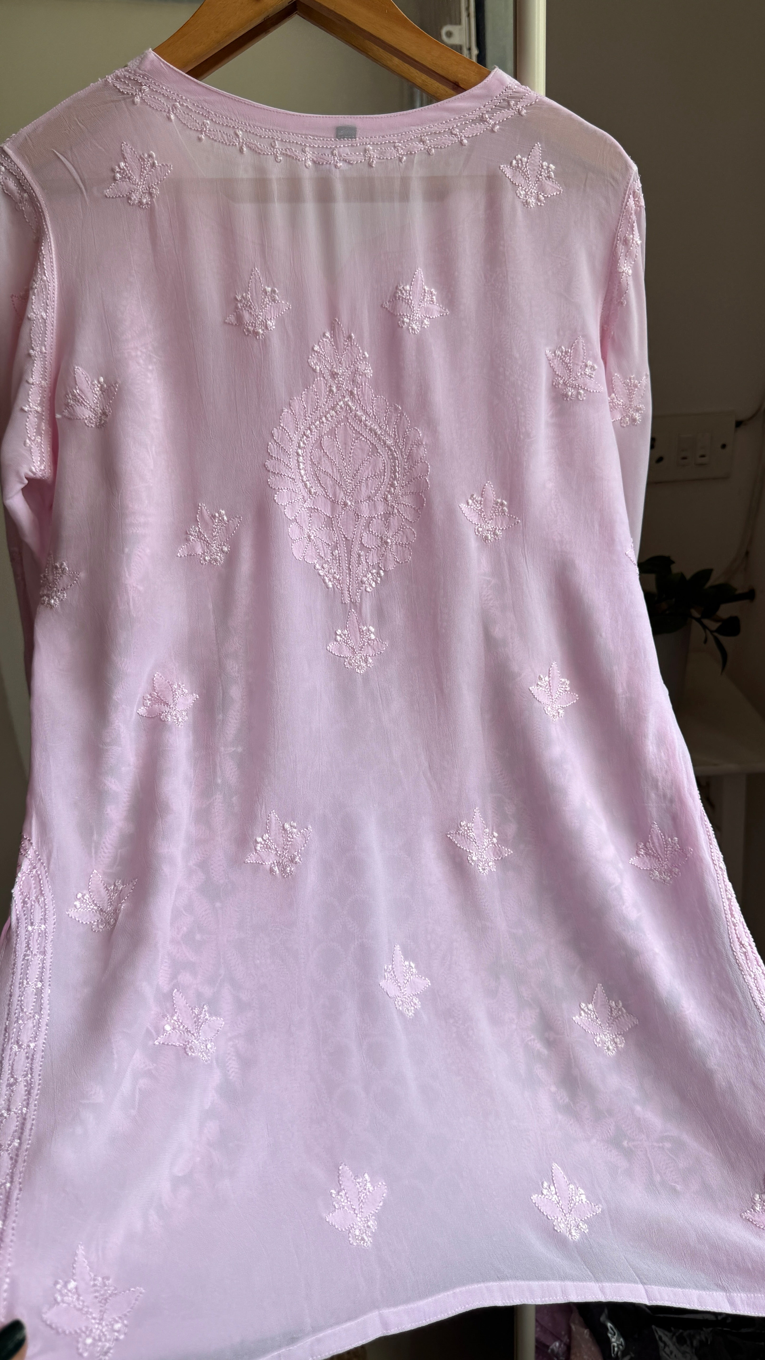 Chikankari Muslin short Top in Baby Pink - HOOR Collection