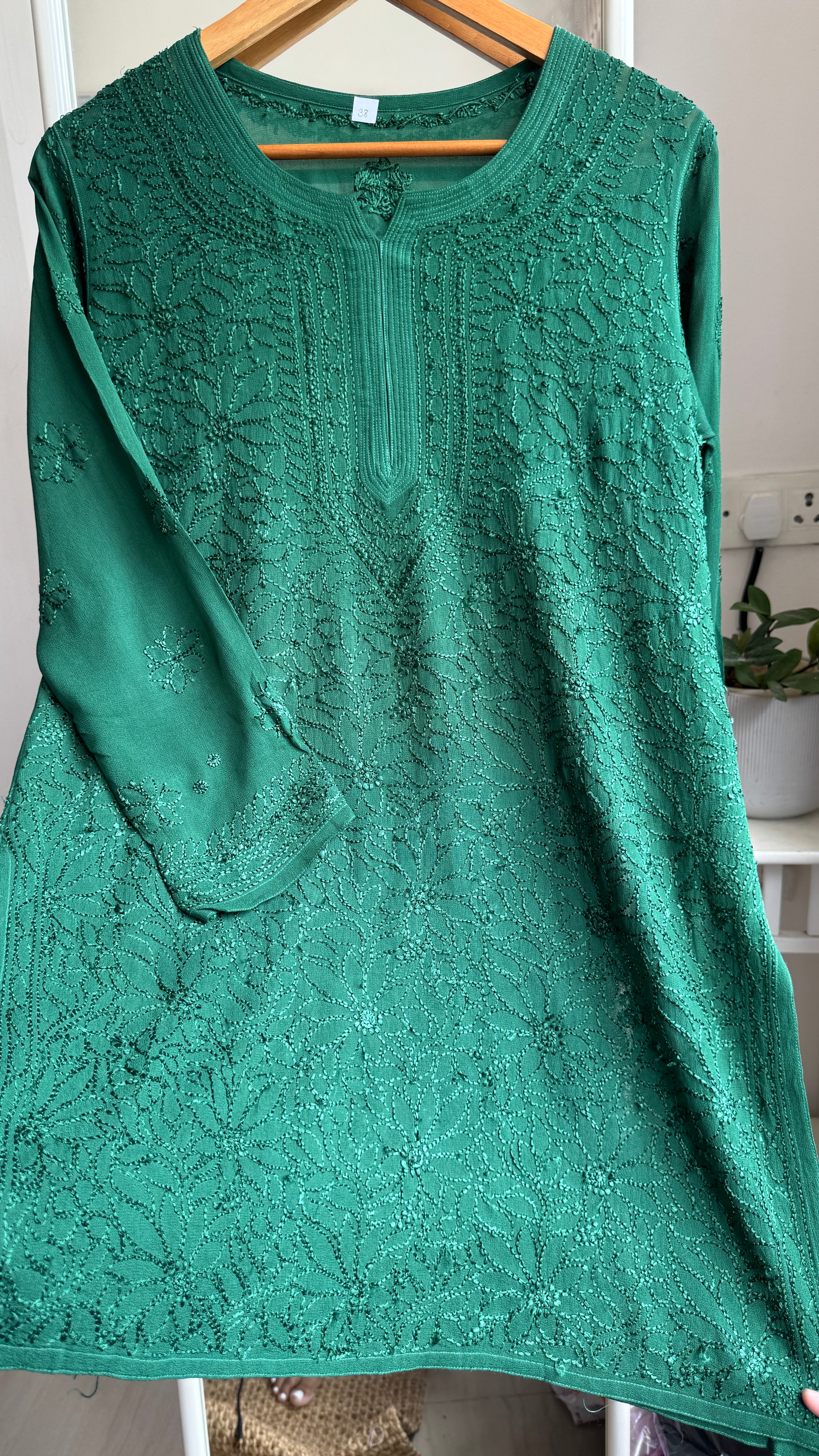 Chikankari Muslin short Top in Green - HOOR Collection