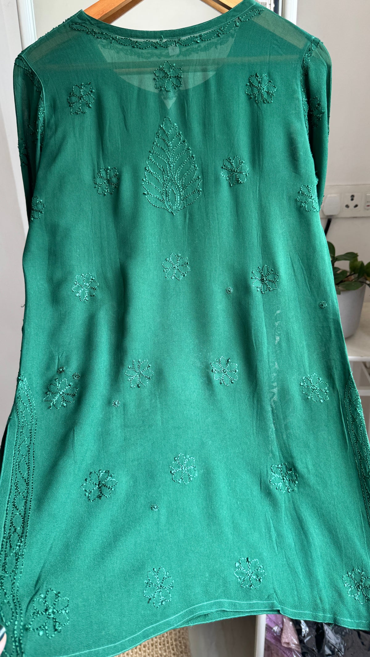 Chikankari Muslin short Top in Green - HOOR Collection