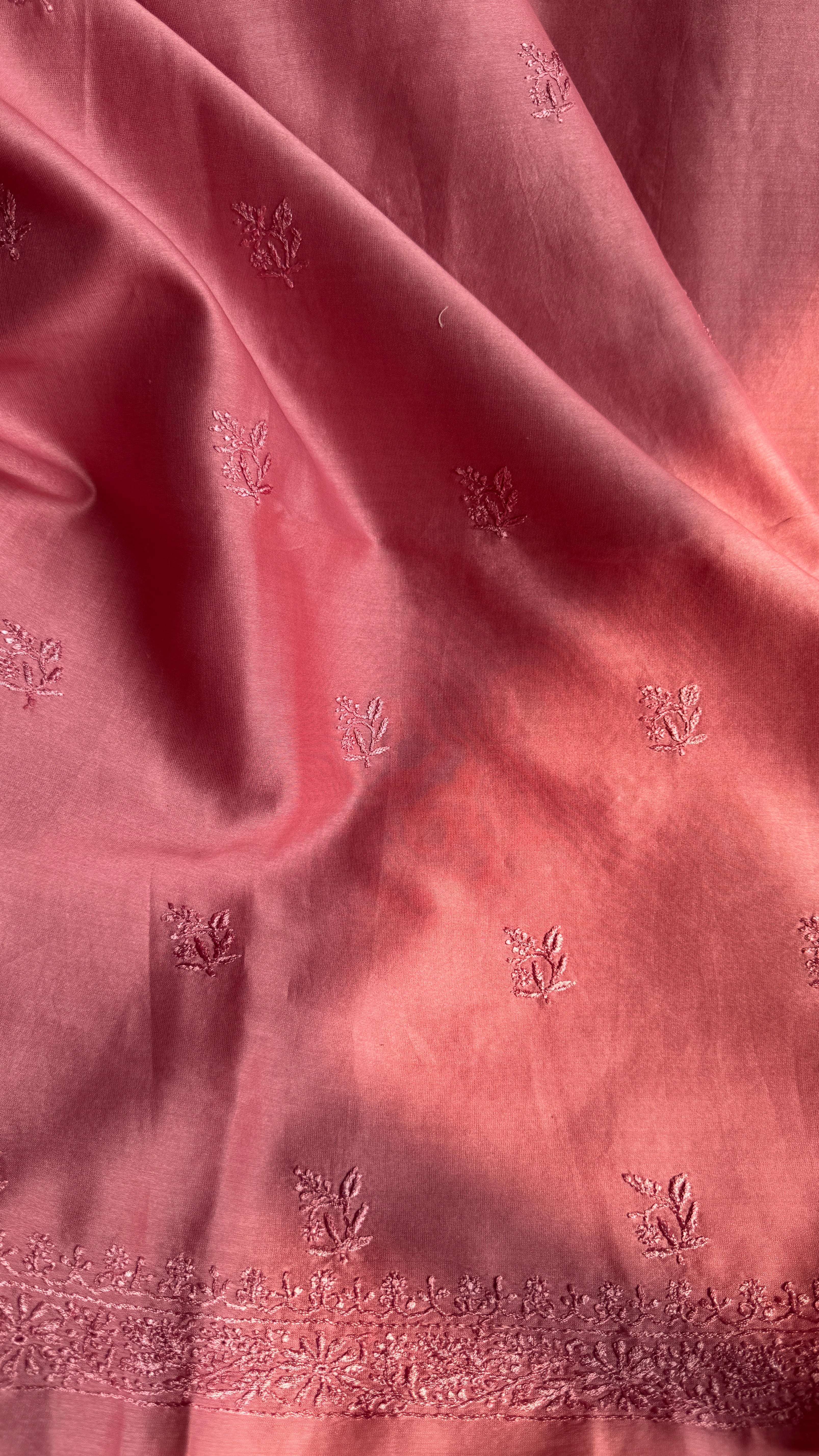 Chanderi Chikankari Kurta Length - Mens- Rosewood