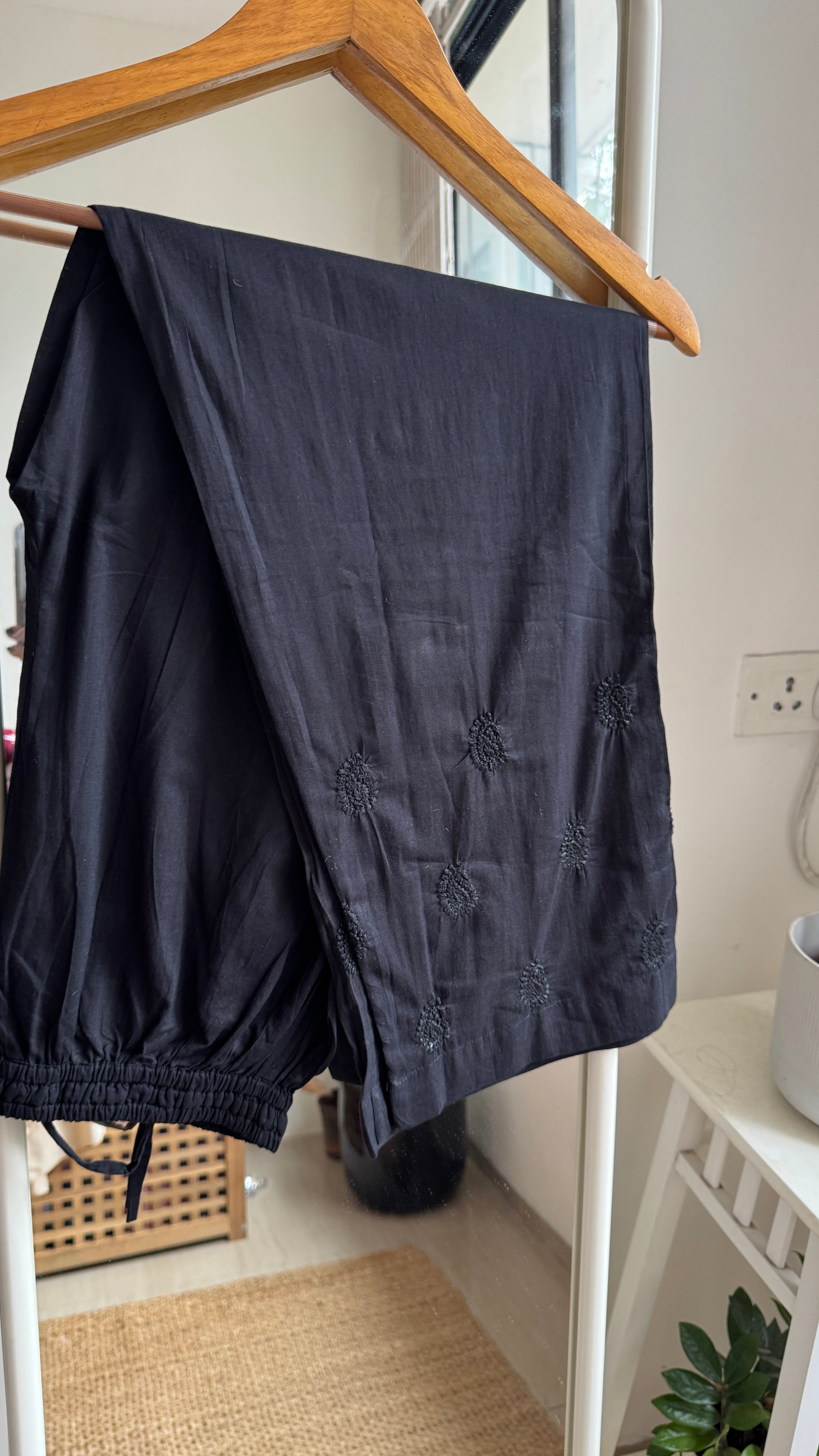 Chikankari Pants  - Black  Mul Cotton