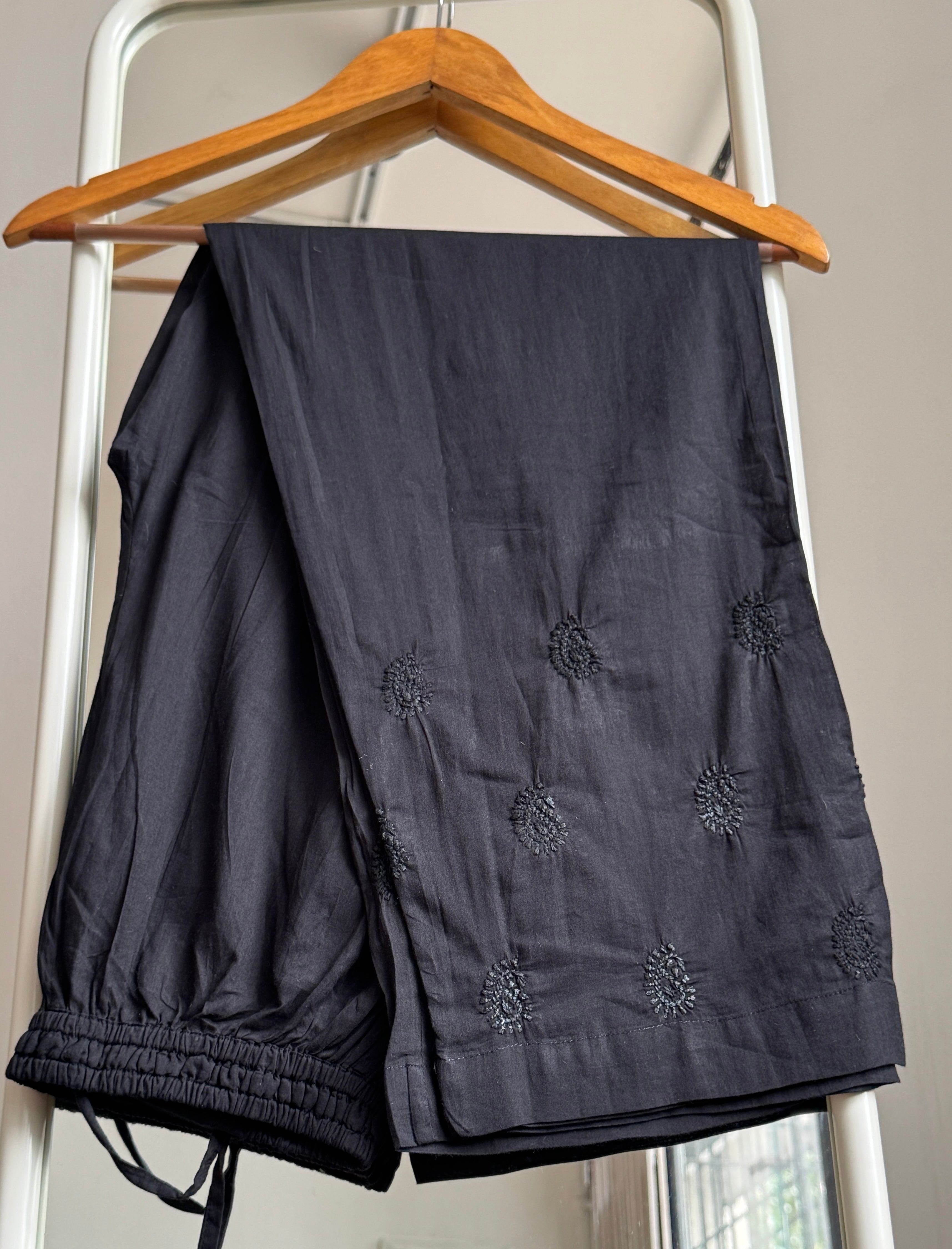 Chikankari Pants  - Black  Mul Cotton