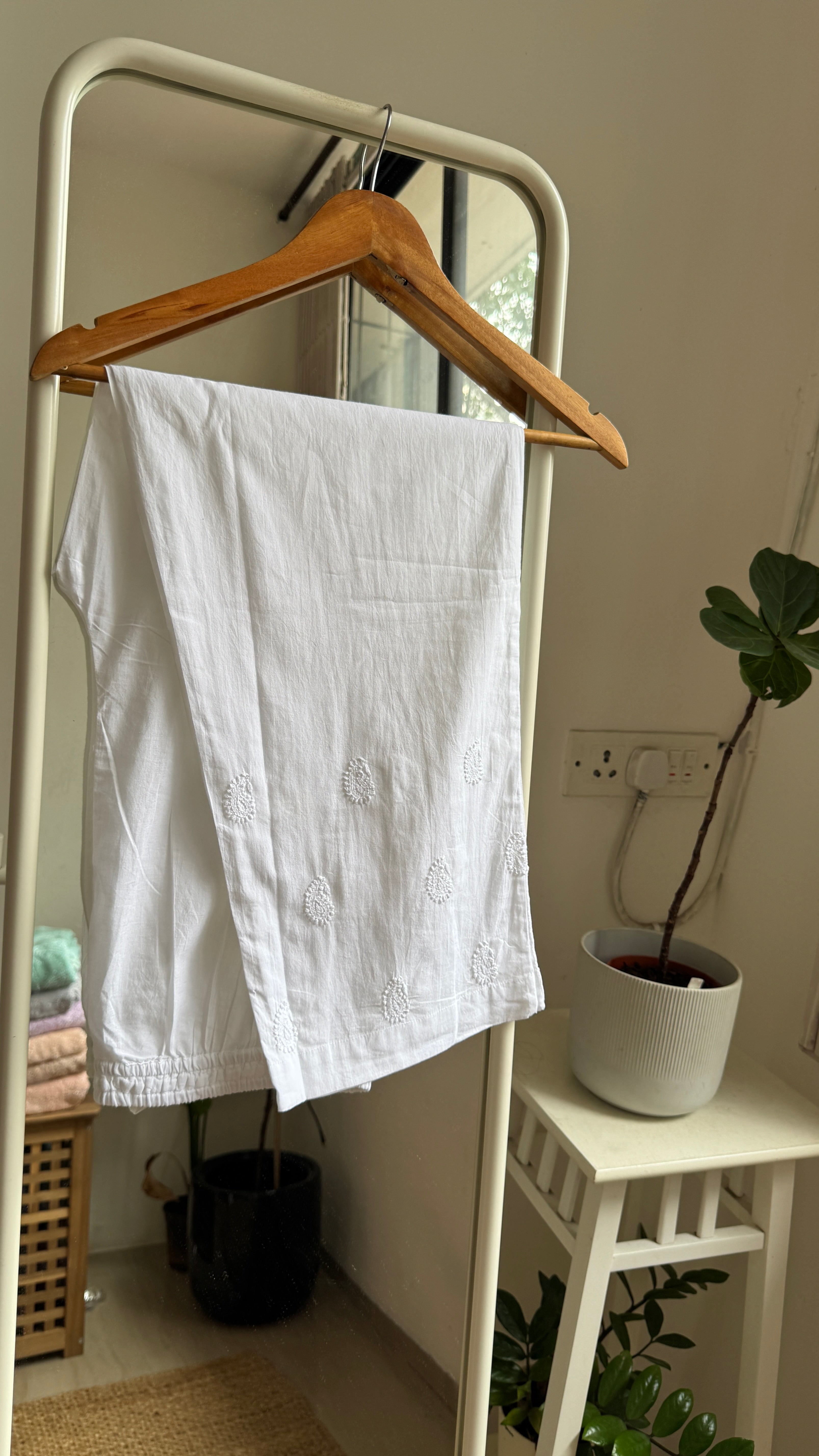 Chikankari Pants  - White Mul Cotton