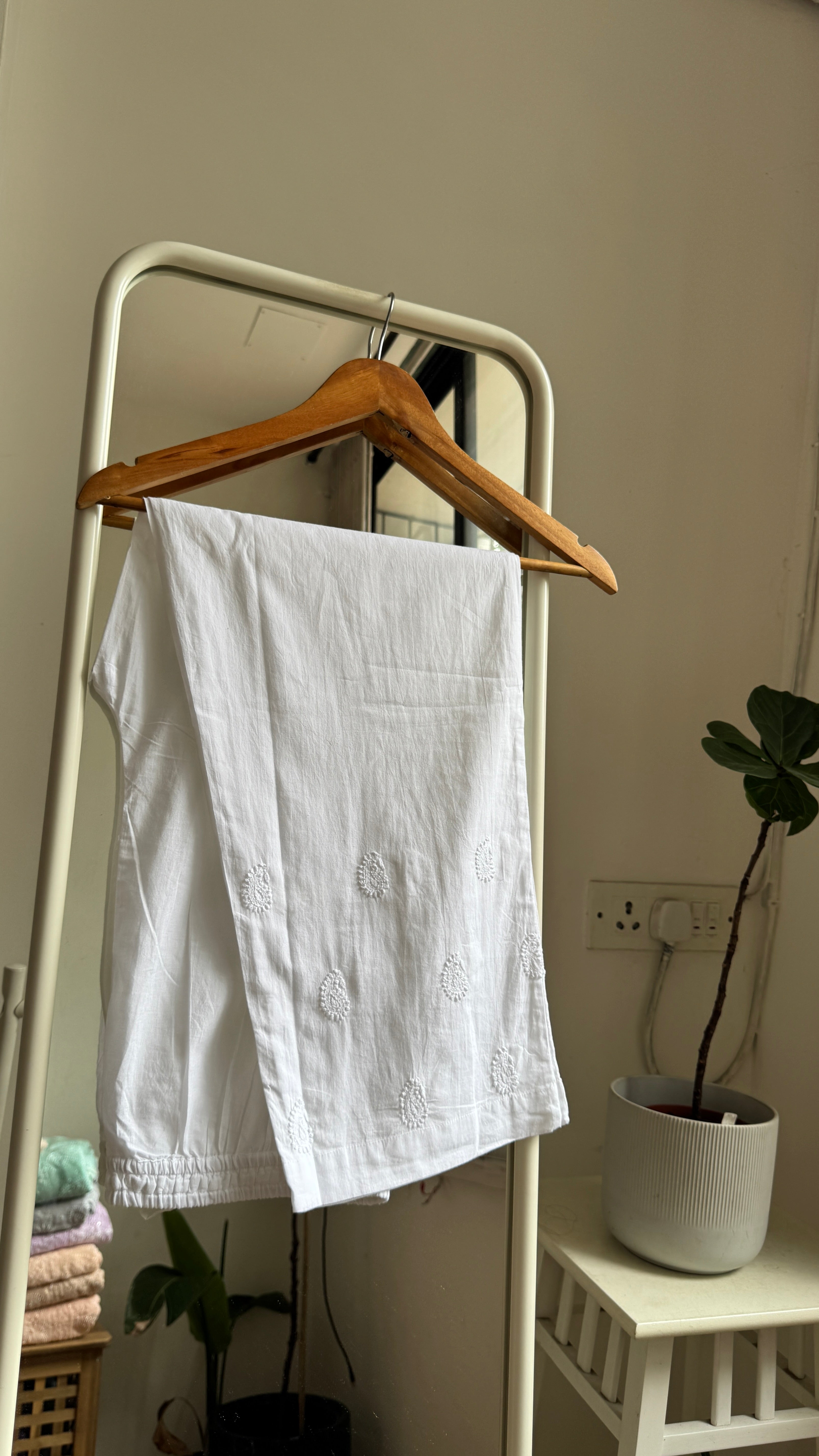 Chikankari Pants  - White Mul Cotton