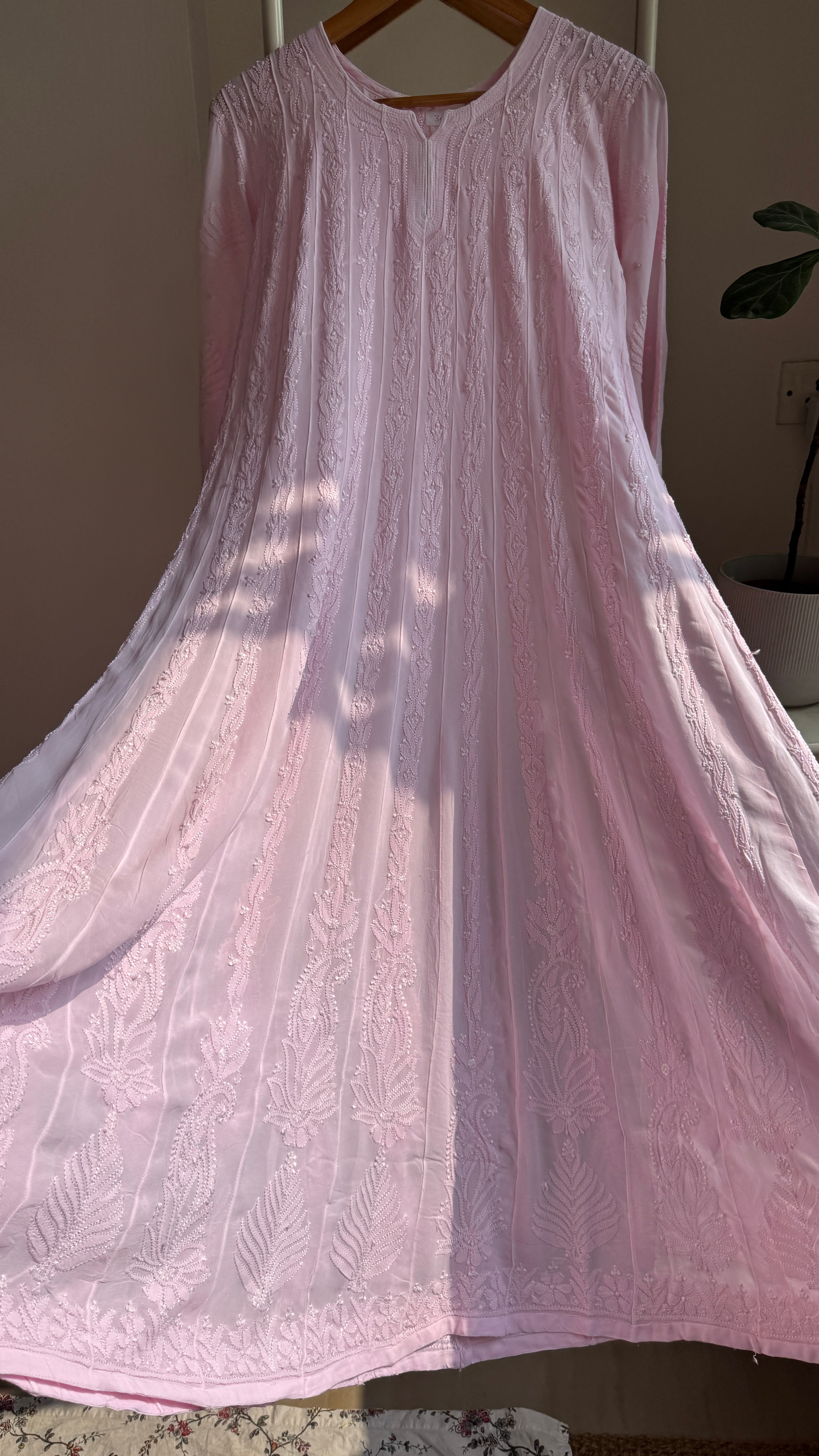 Viscose Chikankari Anarkali -  Pink