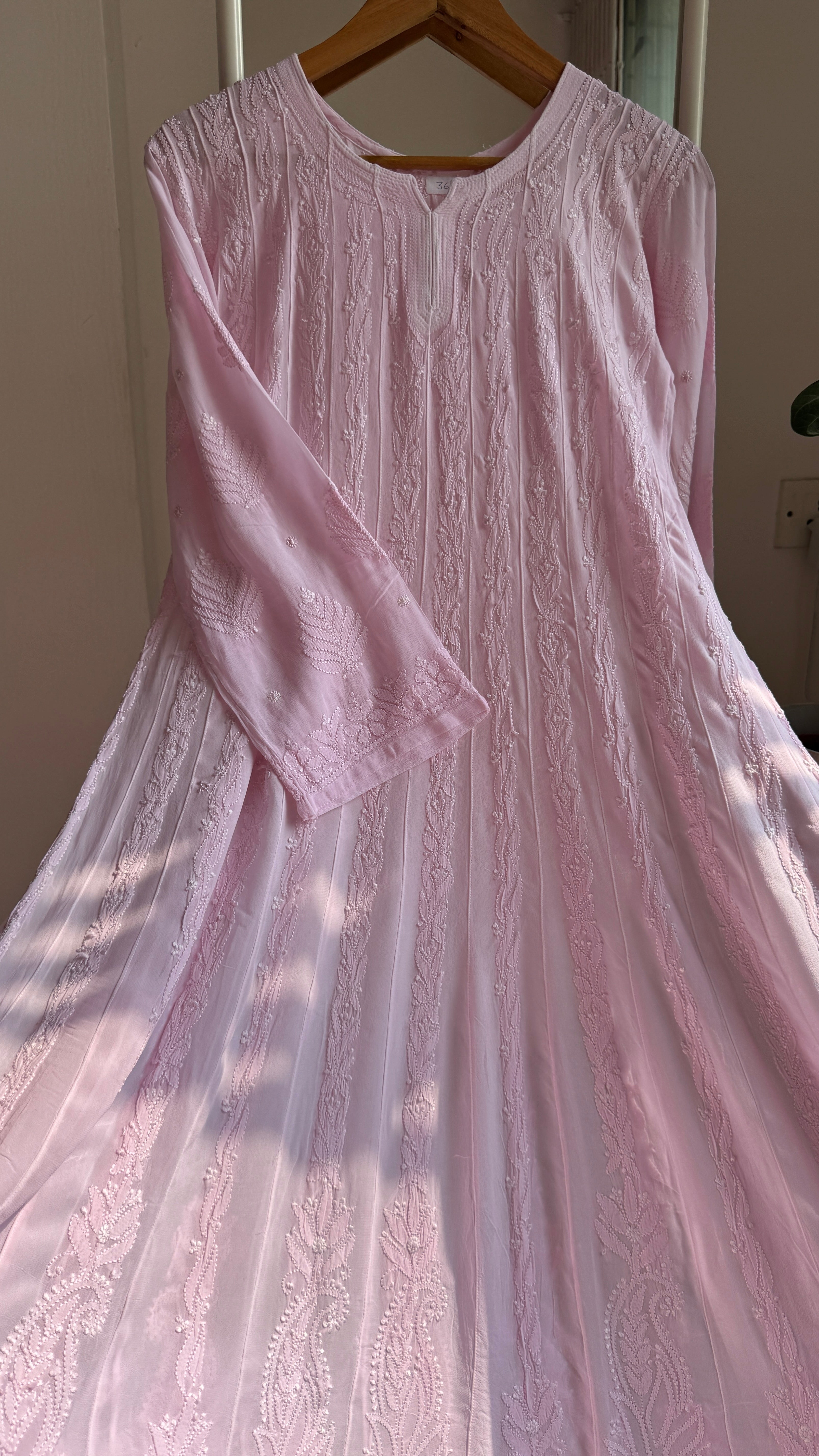 Viscose Chikankari Anarkali -  Pink