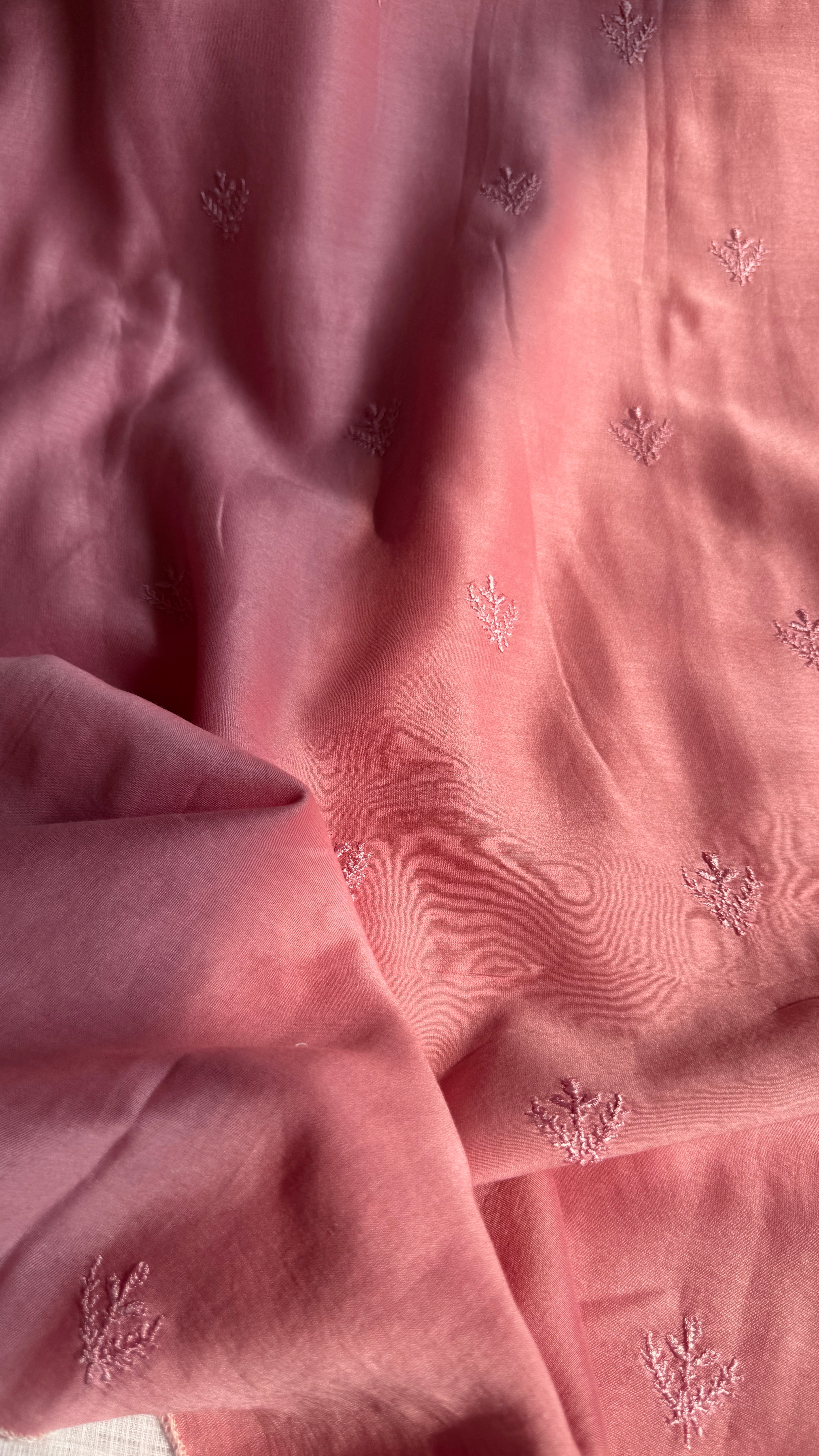 Chanderi Chikankari Kurta Length - Mens- Rosewood