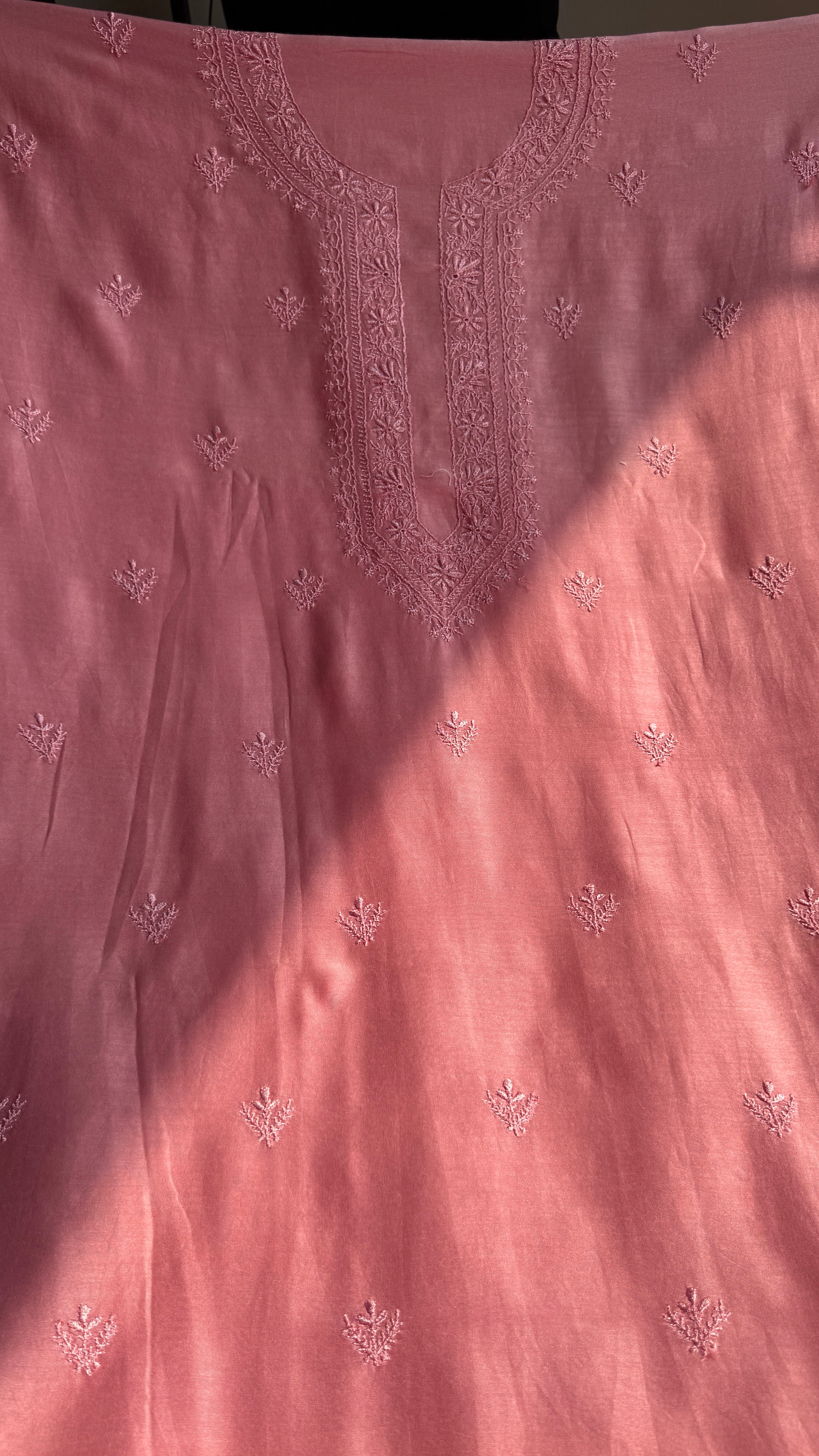 Chanderi Chikankari Kurta Length - Mens- Rosewood