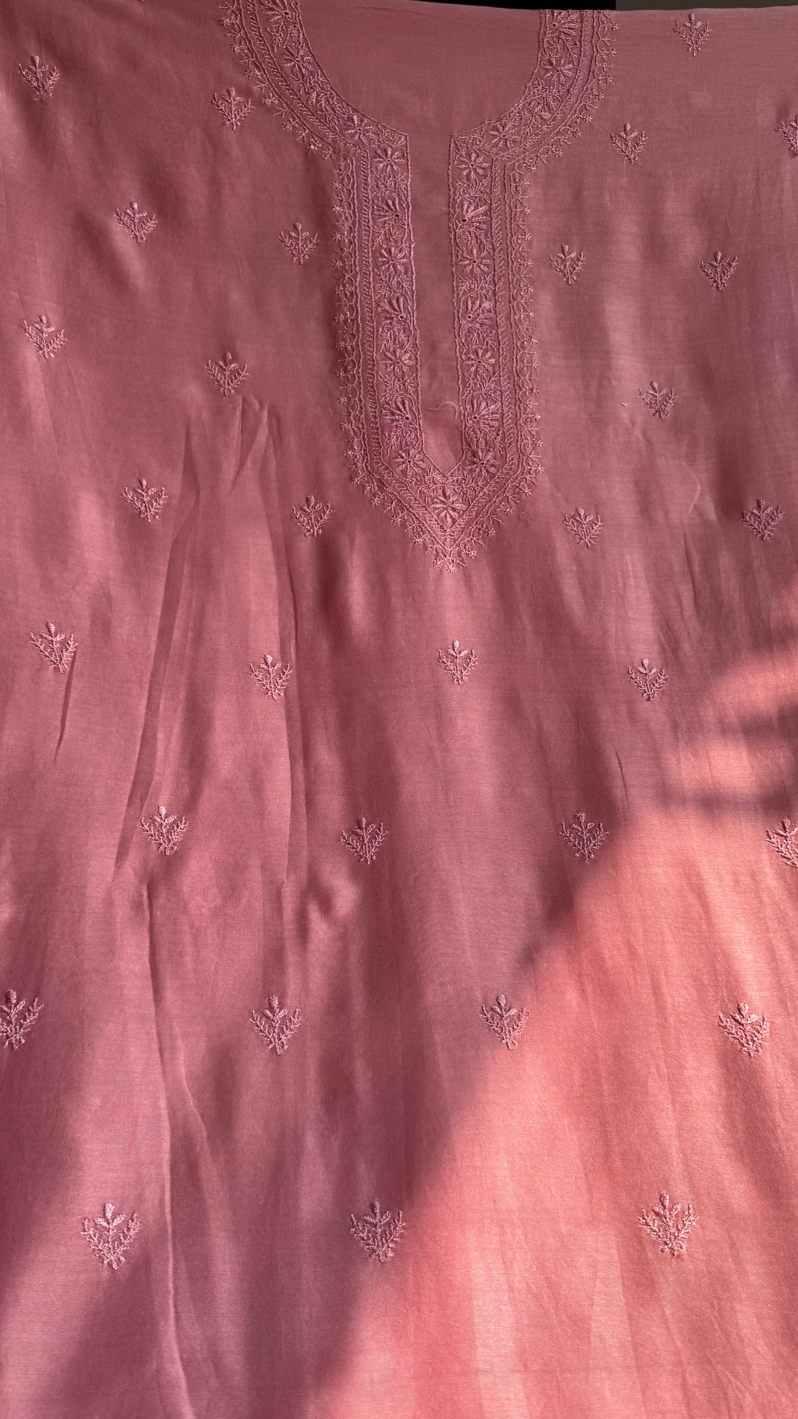 Chanderi Chikankari Kurta Length - Mens- Rosewood