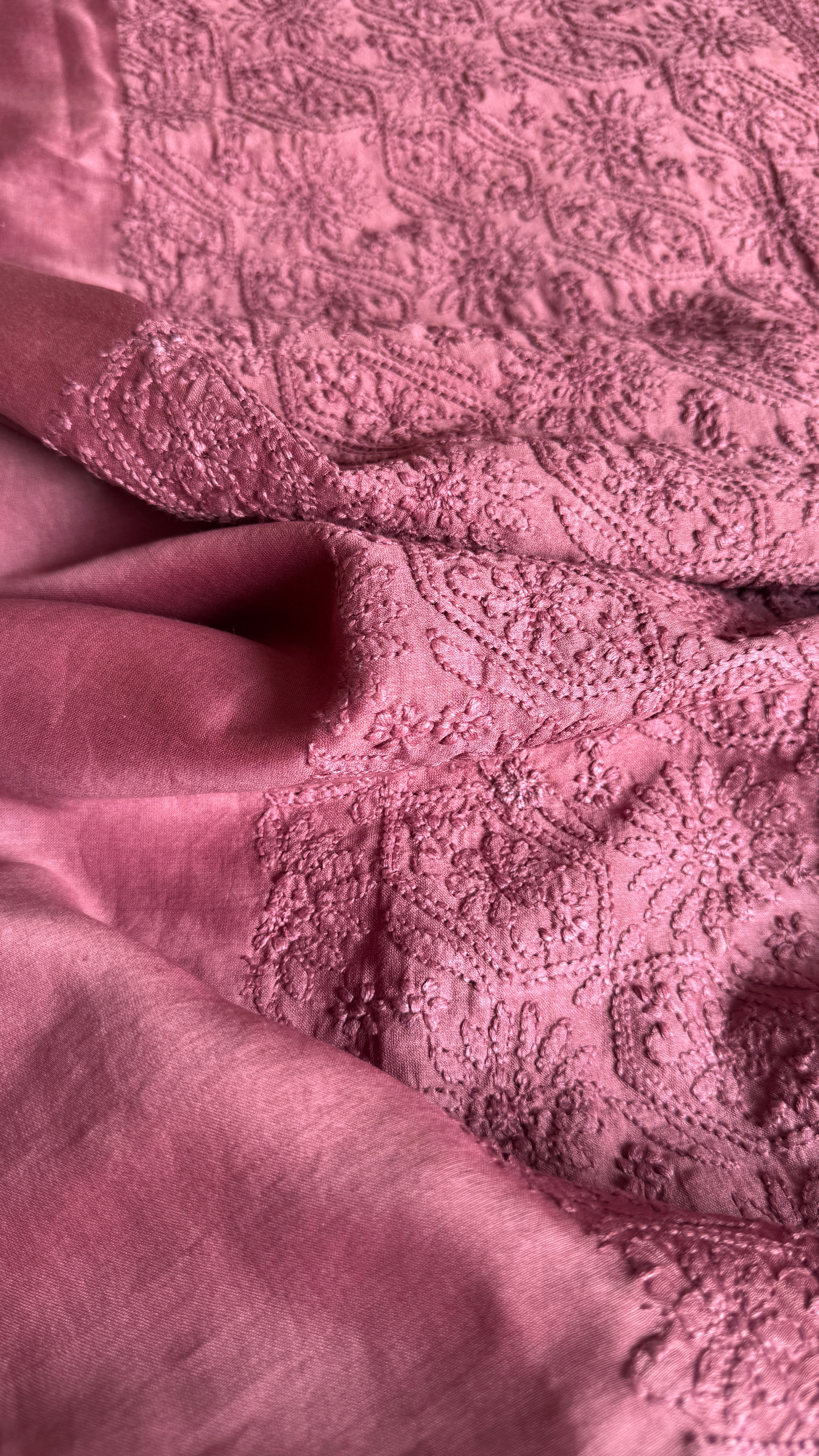 Chanderi Chikankari Kurta Length - Mens- Plum