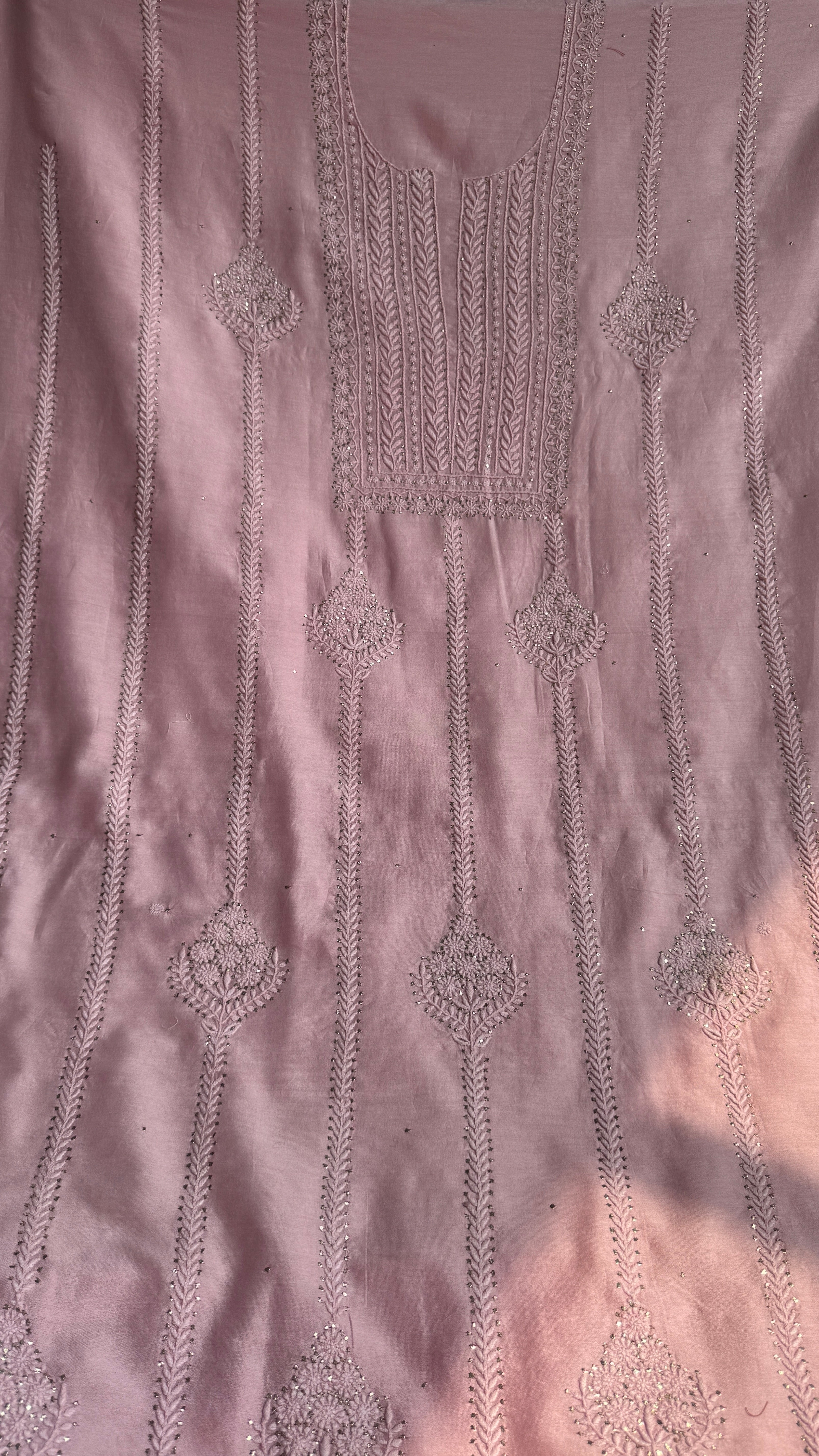 Chanderi Chikankari Length Mukaish with Dupatta - Pink