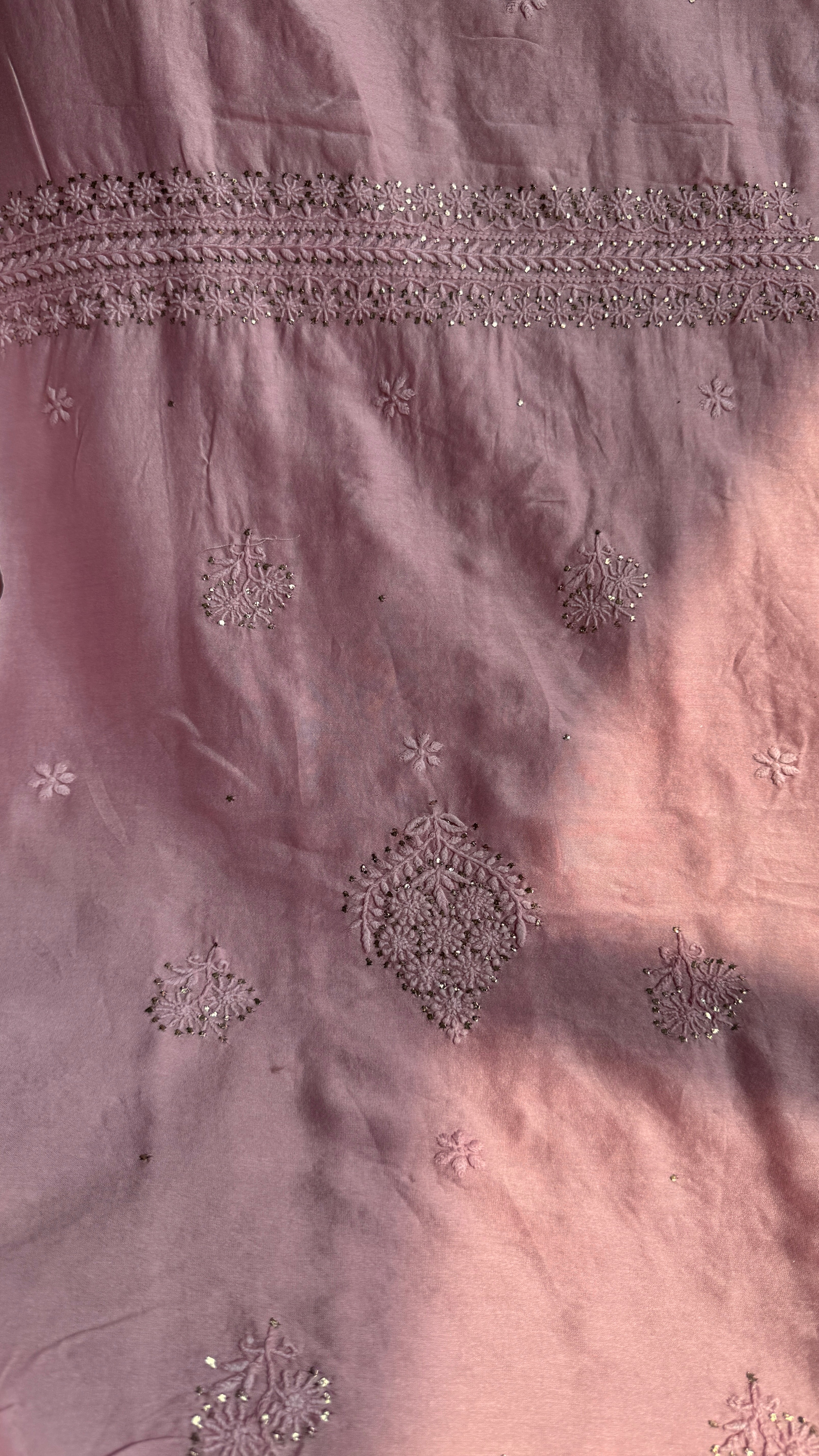 Chanderi Chikankari Length Mukaish with Dupatta - Pink