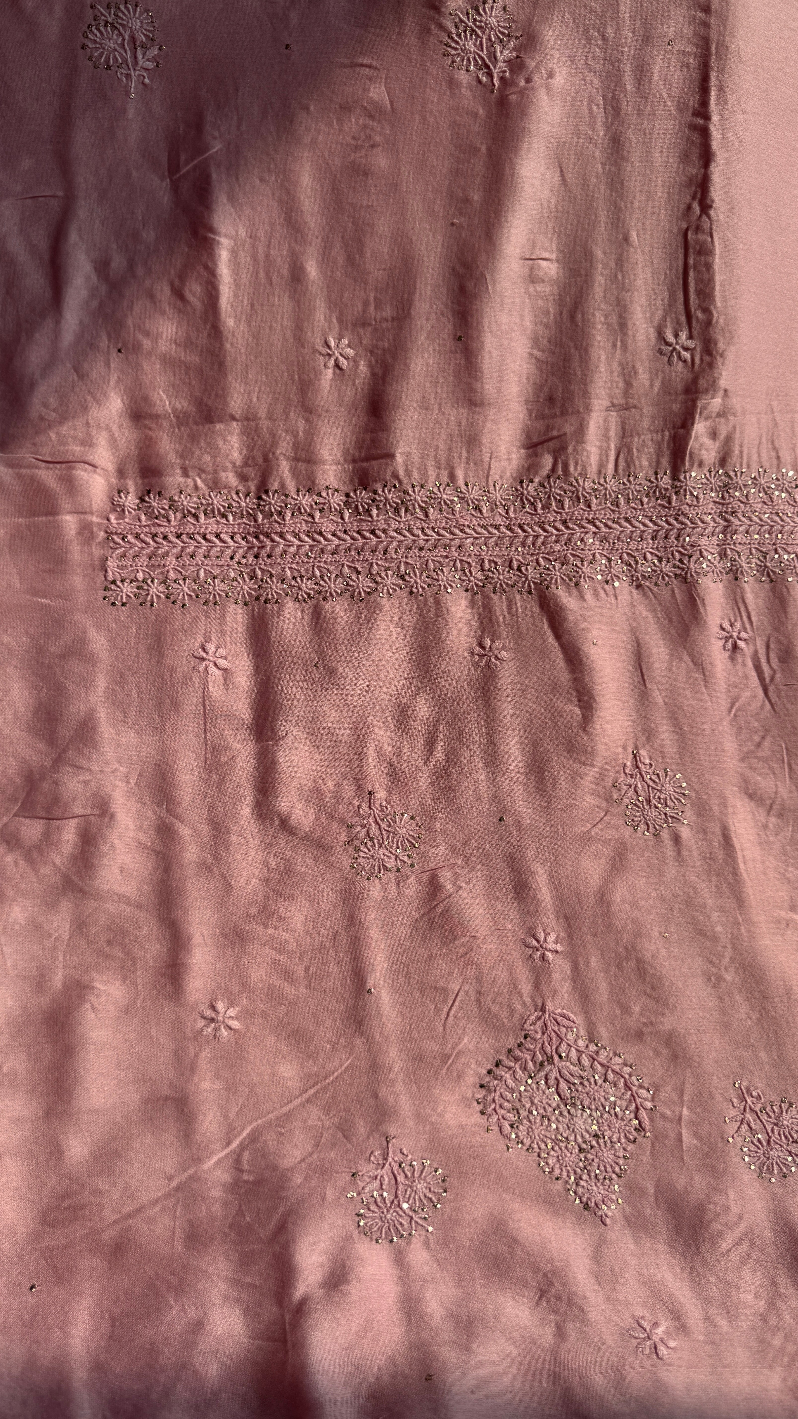 Chanderi Chikankari Length Mukaish with Dupatta - Pink