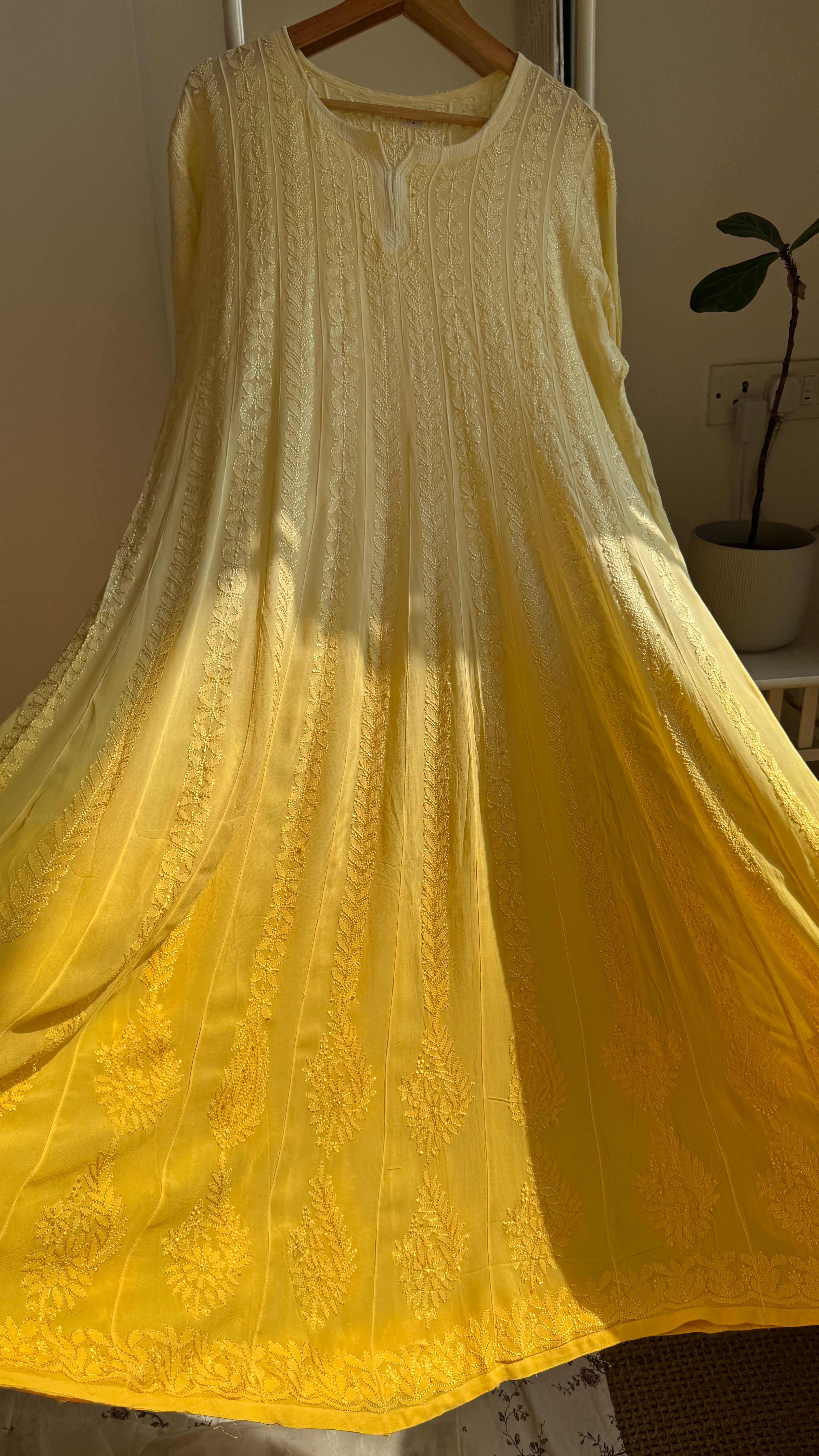 Viscose Chikankari Anarkali - Yellow