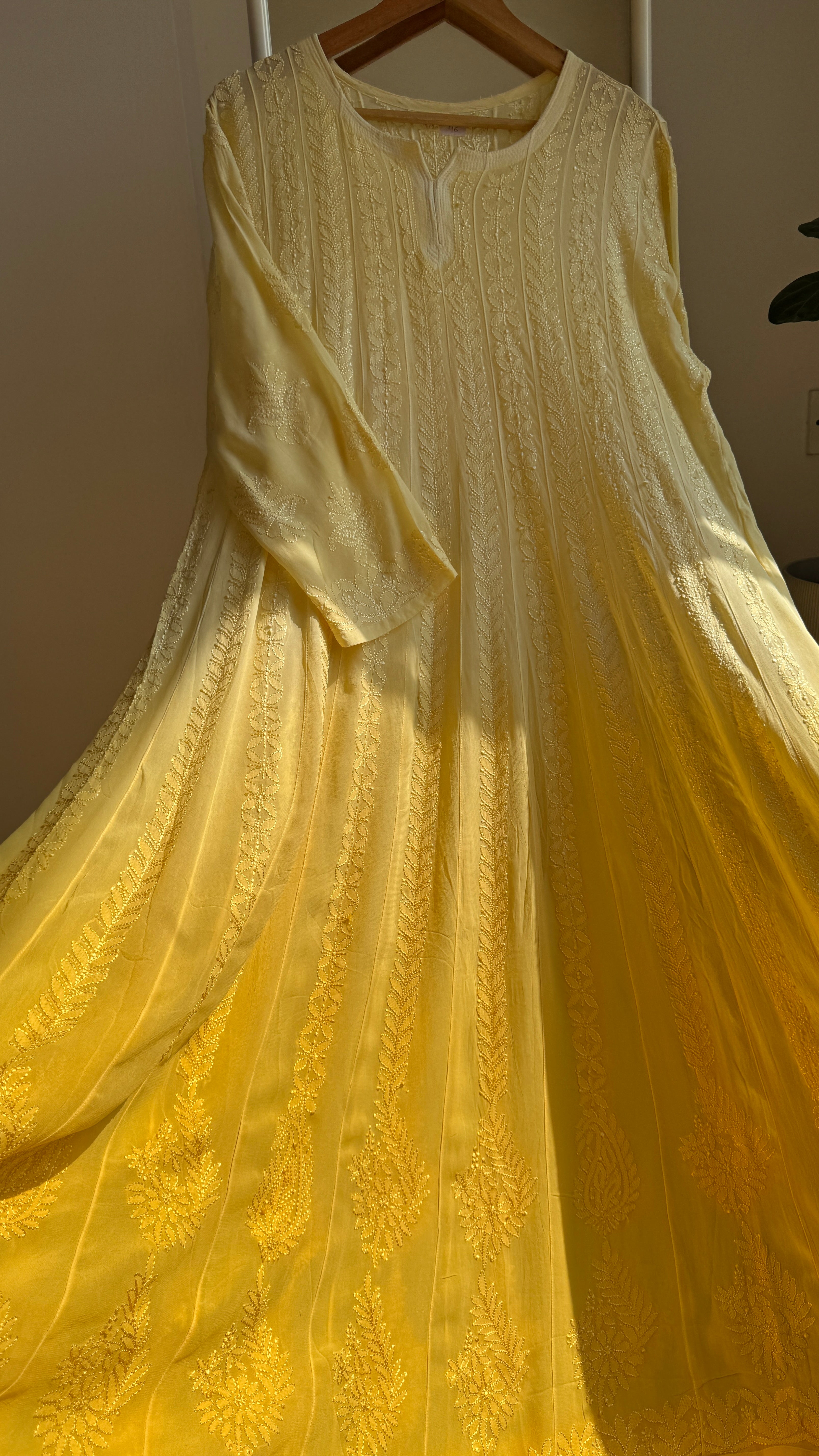 Viscose Chikankari Anarkali - Yellow