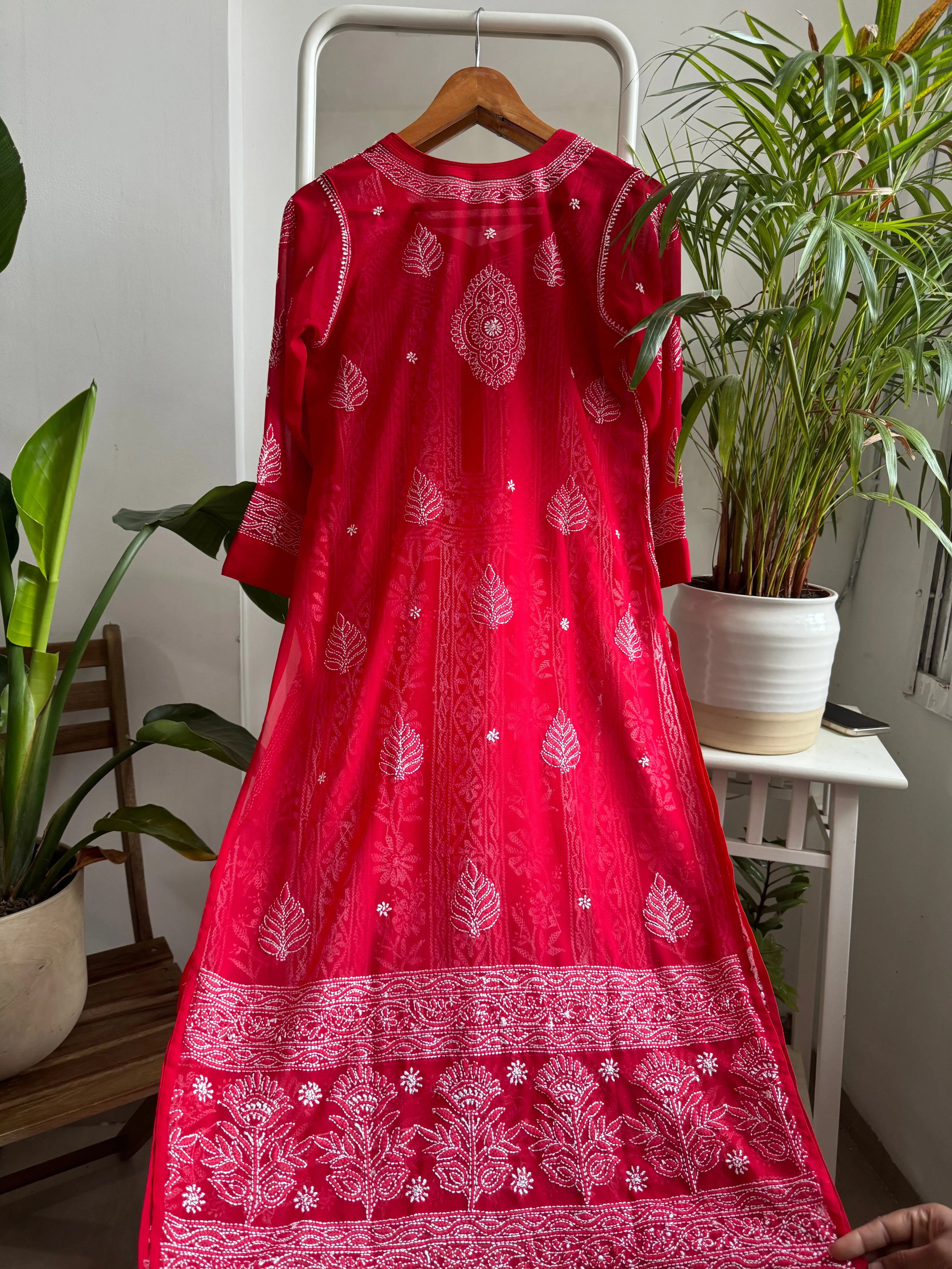 Chikankari Resham Jaal Kurti -  Red ARIAA CHIKANKARI 